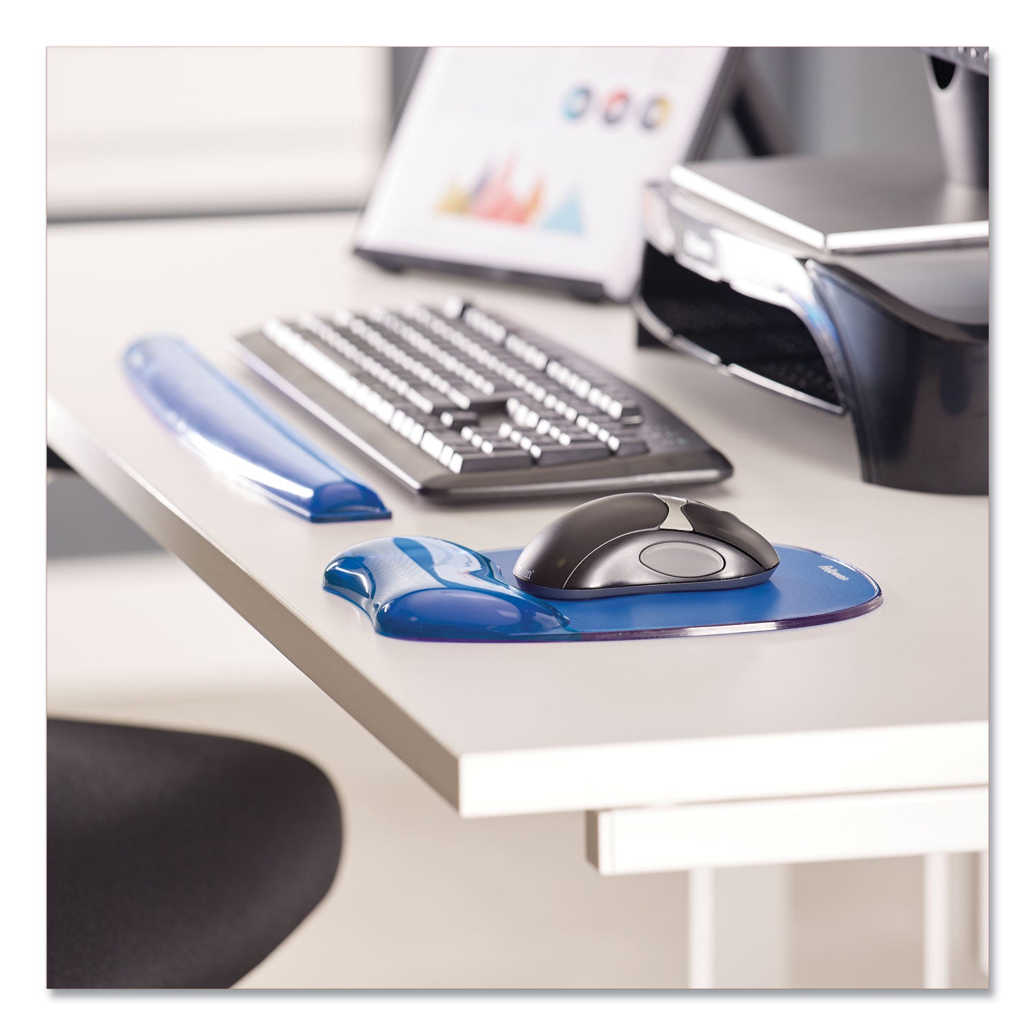 Fellowes Crystals Gel Mousepad/Wrist Rest - 0.75" Height x 7.88" Width x 9.19" Depth - Blue - Gel, Rubber - Stain Resistant, Skid Proof - 1 Each