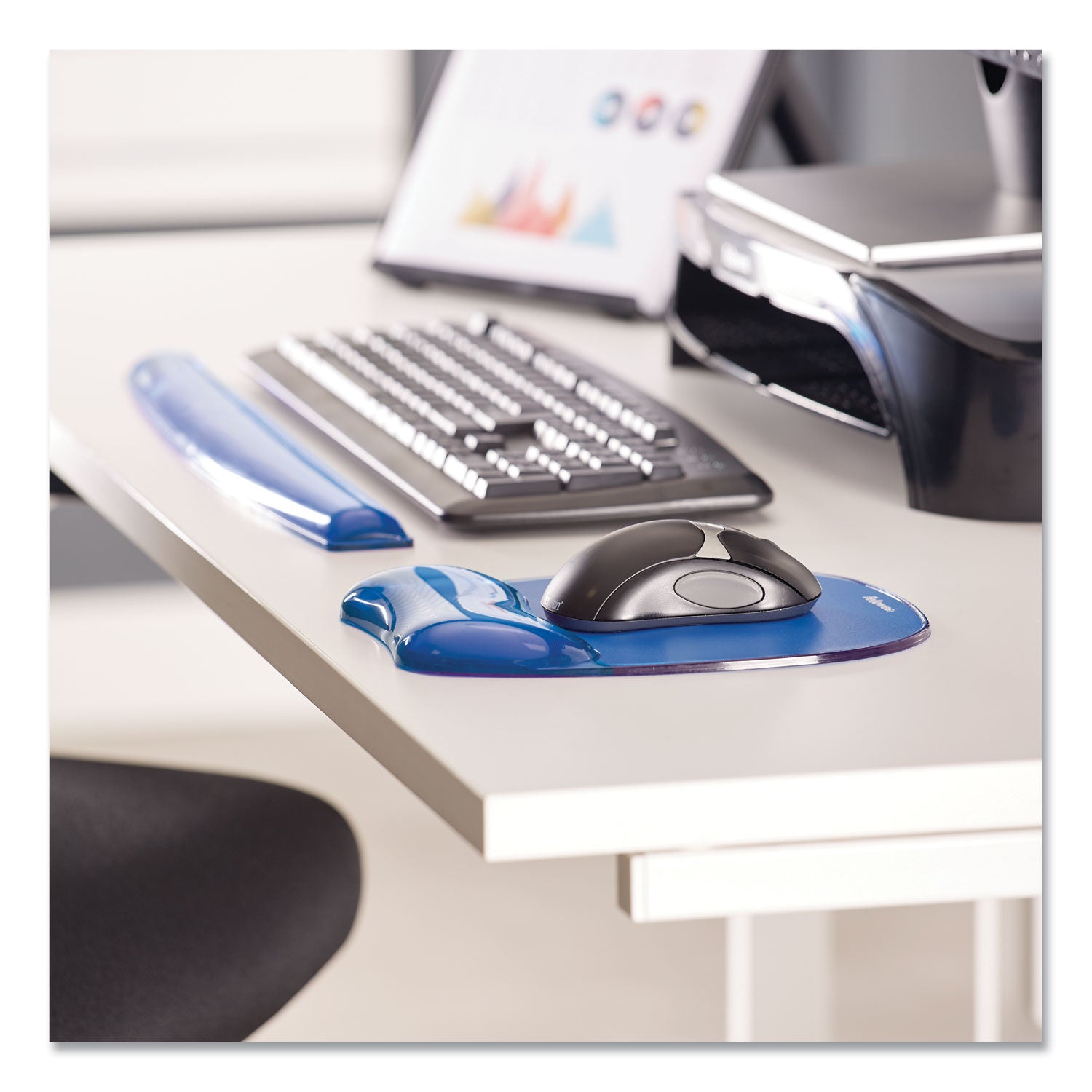 Fellowes Gel Wrist Rest - 0.63" Height x 18.50" Width x 2.25" Depth - Blue - Gel, Rubber, Cloth - Stain Resistant, Skid Proof - 1 Each