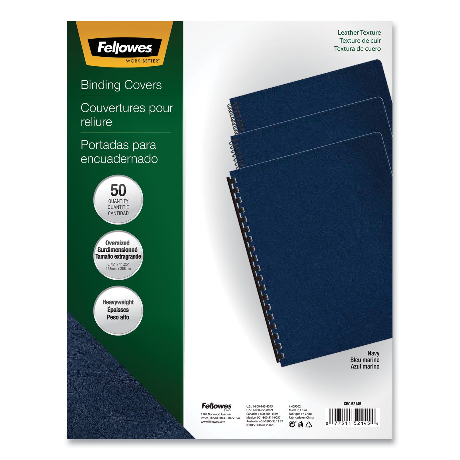 Fellowes Executive Presentation Covers - 11.3" Height x 8.8" Width x 0.1" Depth - For 8 3/4" x 11 1/4" Sheet - Rectangular - Navy - Vinyl - 1 Pack