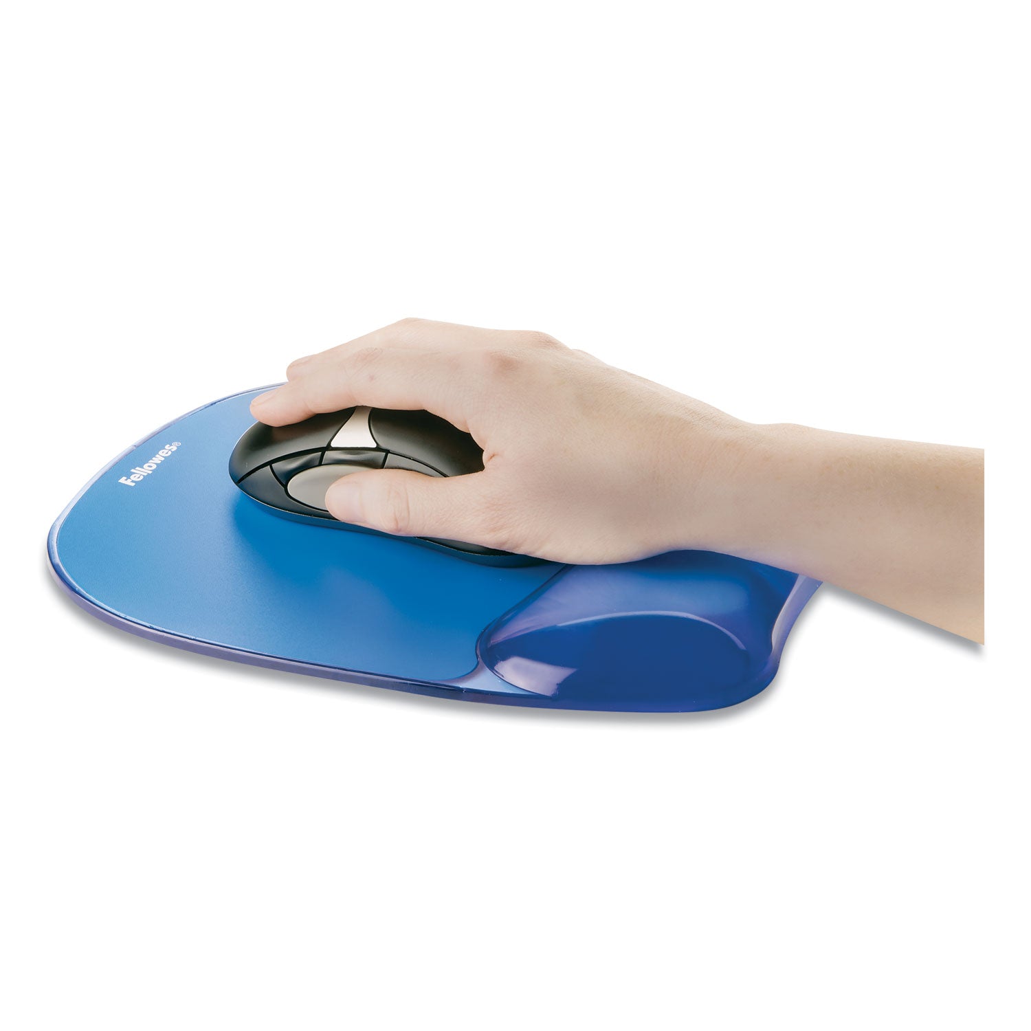 Fellowes Crystals Gel Mousepad/Wrist Rest - 0.75" Height x 7.88" Width x 9.19" Depth - Blue - Gel, Rubber - Stain Resistant, Skid Proof - 1 Each
