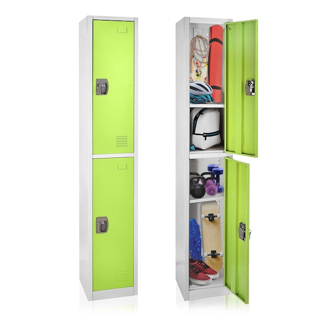 72 in. x 12 in. x 12 in. Double-Compartment Steel Tier Key Lock Storage Locker in Green 2 Pack