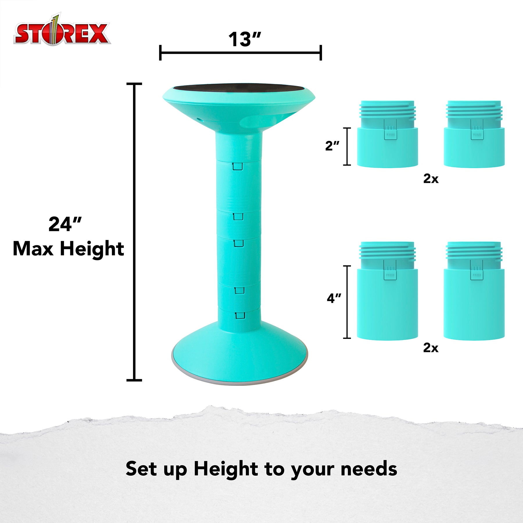 Wiggle stool, 12 to 24-inch, Teal