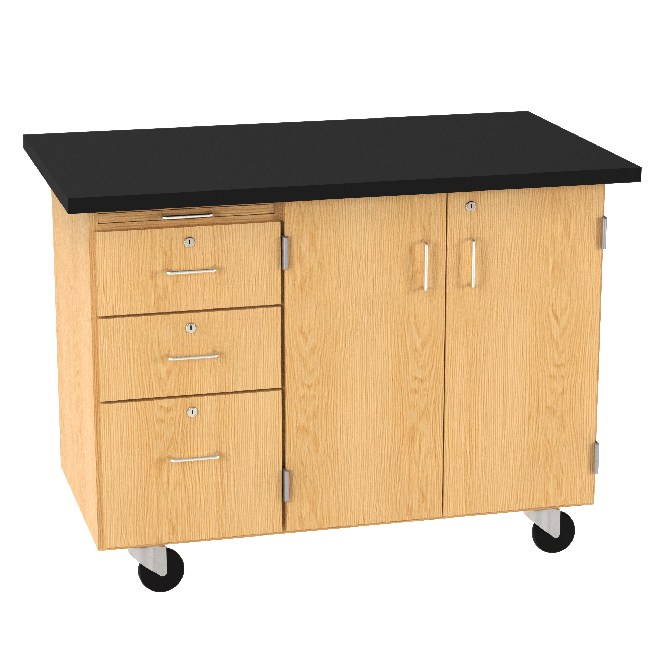 Kinetic Mobile Demo Center with Sink and Storage - Red Oak, 48"W x 28"D x 36"H