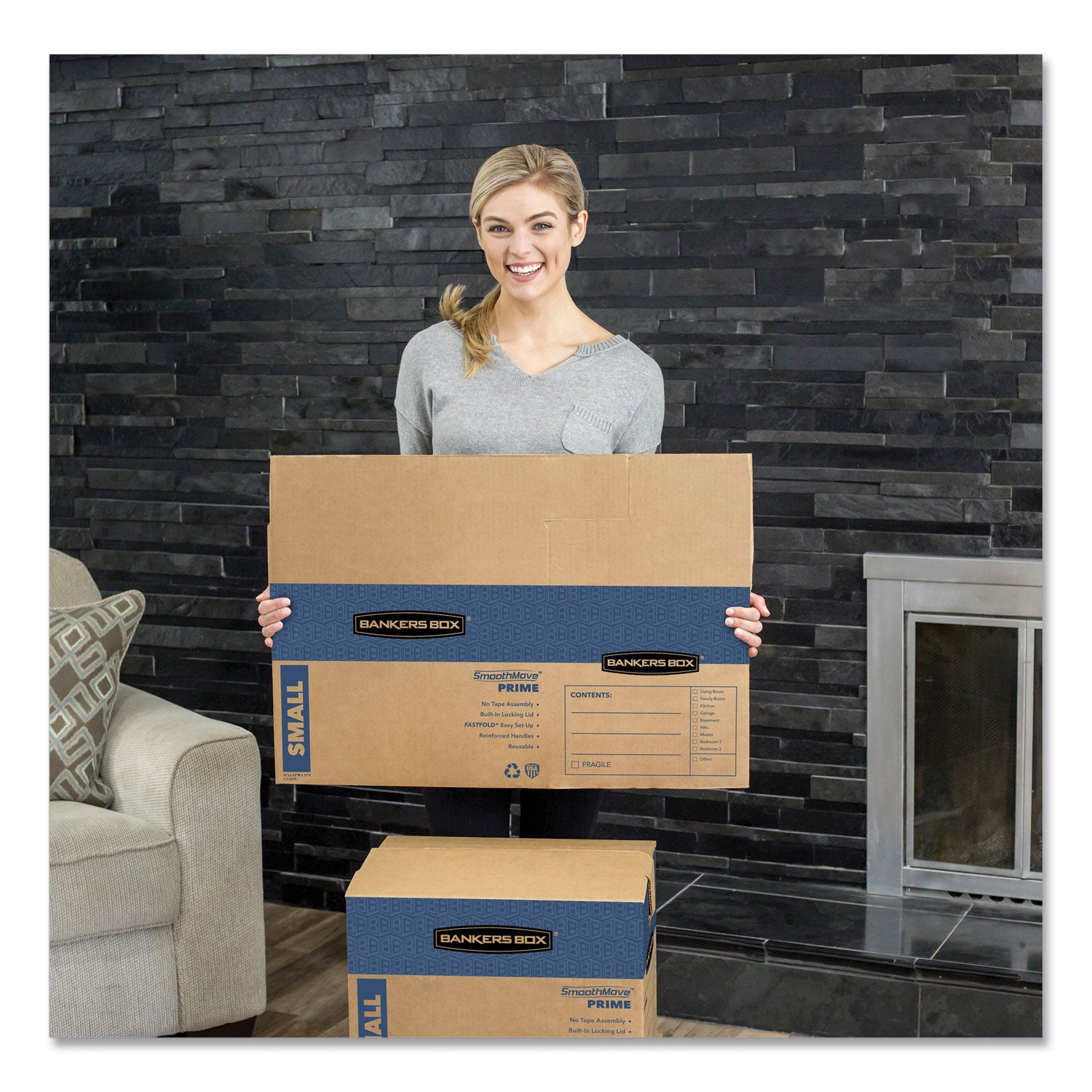 Bankers Box SmoothMove Prime Moving Boxes - Internal Dimensions: 18" Width x 18" Depth x 16" Height - External Dimensions: 18.1" Width x 18.8" Depth x 16.6" Height - Lid Lock Closure - Medium Duty - Cardboard - Kraft - Recycled - 8 / Carton