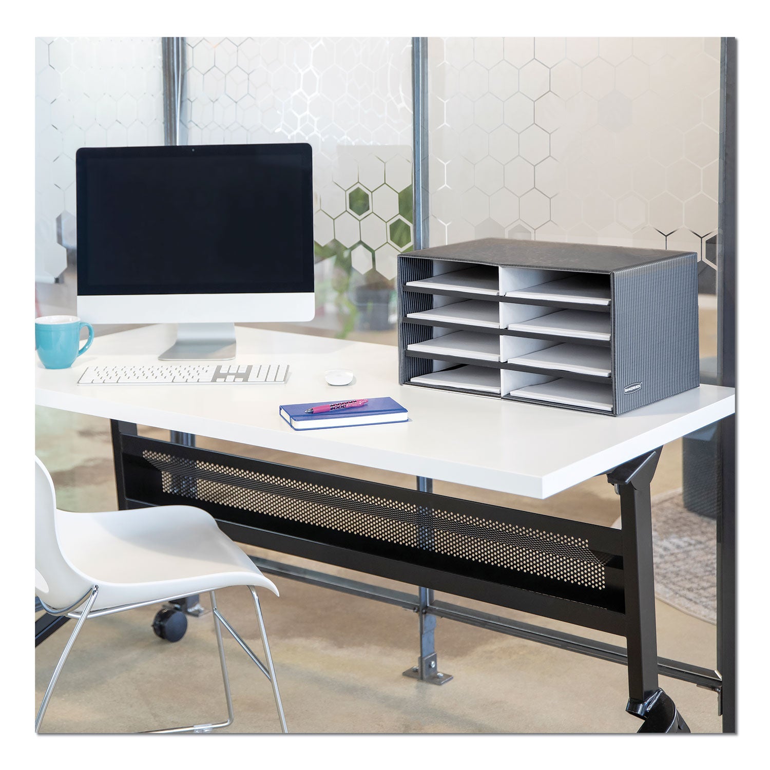 Compartment Size : 2.13" x 9" x 12" - 10.25" Height x 19.50" Width x 12.38" Depth - Desktop - Adjustable - 60% Recycled - Gray - 1 Each