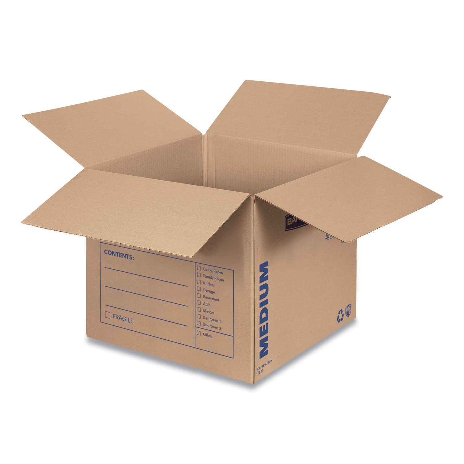 Internal Dimensions: 18" Width x 18" Depth x 16" Height - External Dimensions: 18.3" Width x 18.3" Depth x 16.4" Height - Medium Duty - Corrugated - Kraft, Black - Recycled - 1 Carton