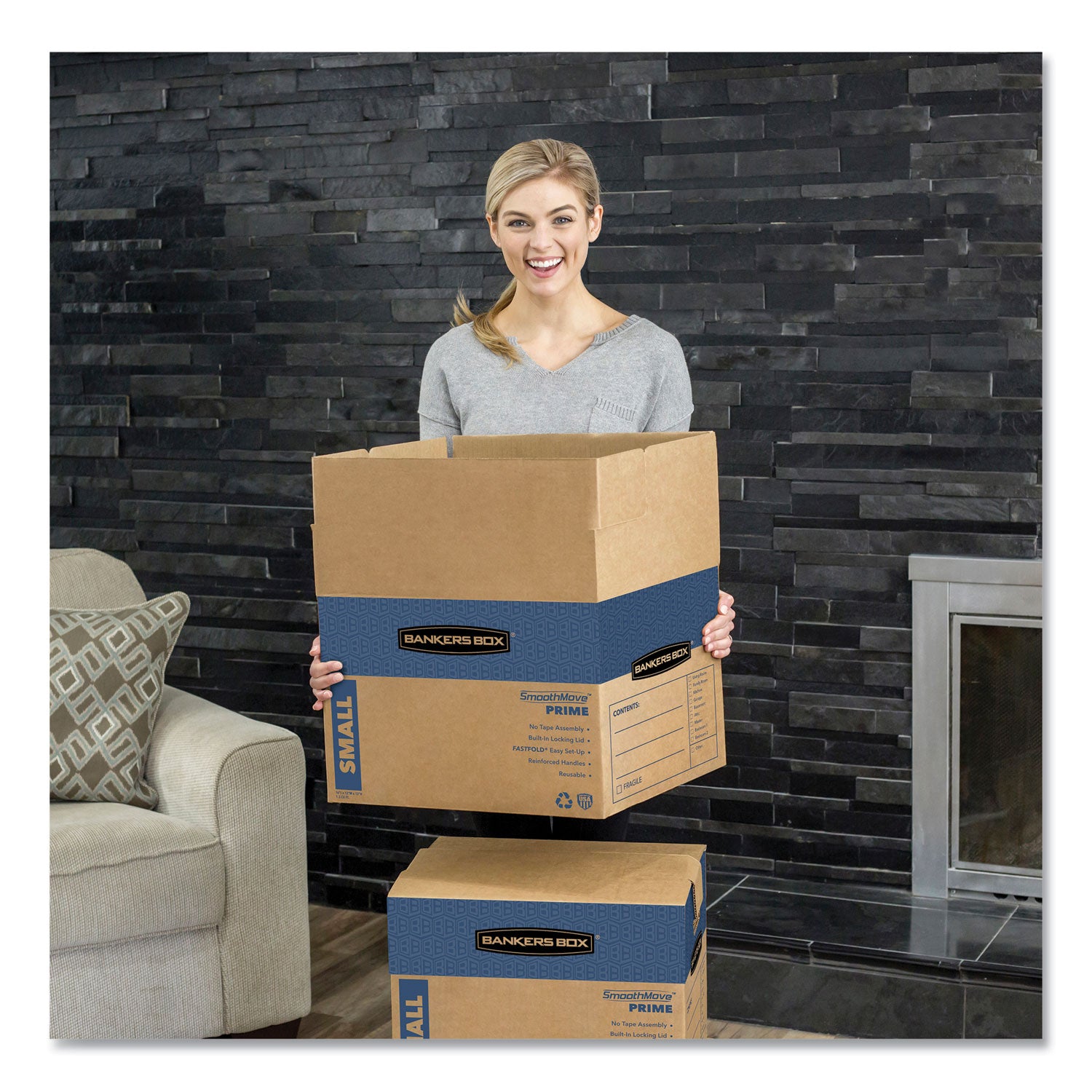 Bankers Box SmoothMove Prime Moving Boxes - Internal Dimensions: 18" Width x 18" Depth x 16" Height - External Dimensions: 18.1" Width x 18.8" Depth x 16.6" Height - Lid Lock Closure - Medium Duty - Cardboard - Kraft - Recycled - 8 / Carton