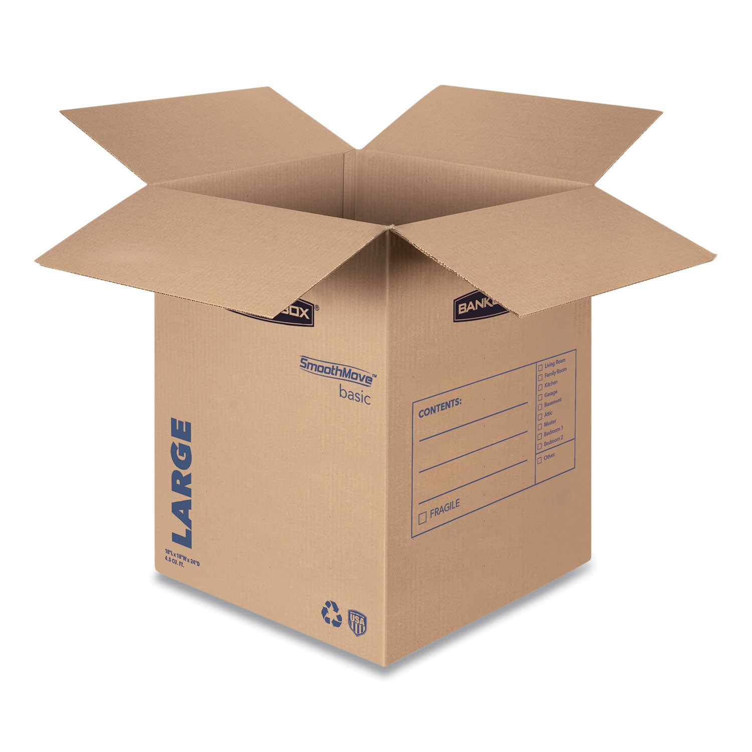 Internal Dimensions: 18" Width x 18" Depth x 24" Height - External Dimensions: 18.3" Width x 18.3" Depth x 24.8" Height - Kraft, Black - Recycled - 15 / Carton