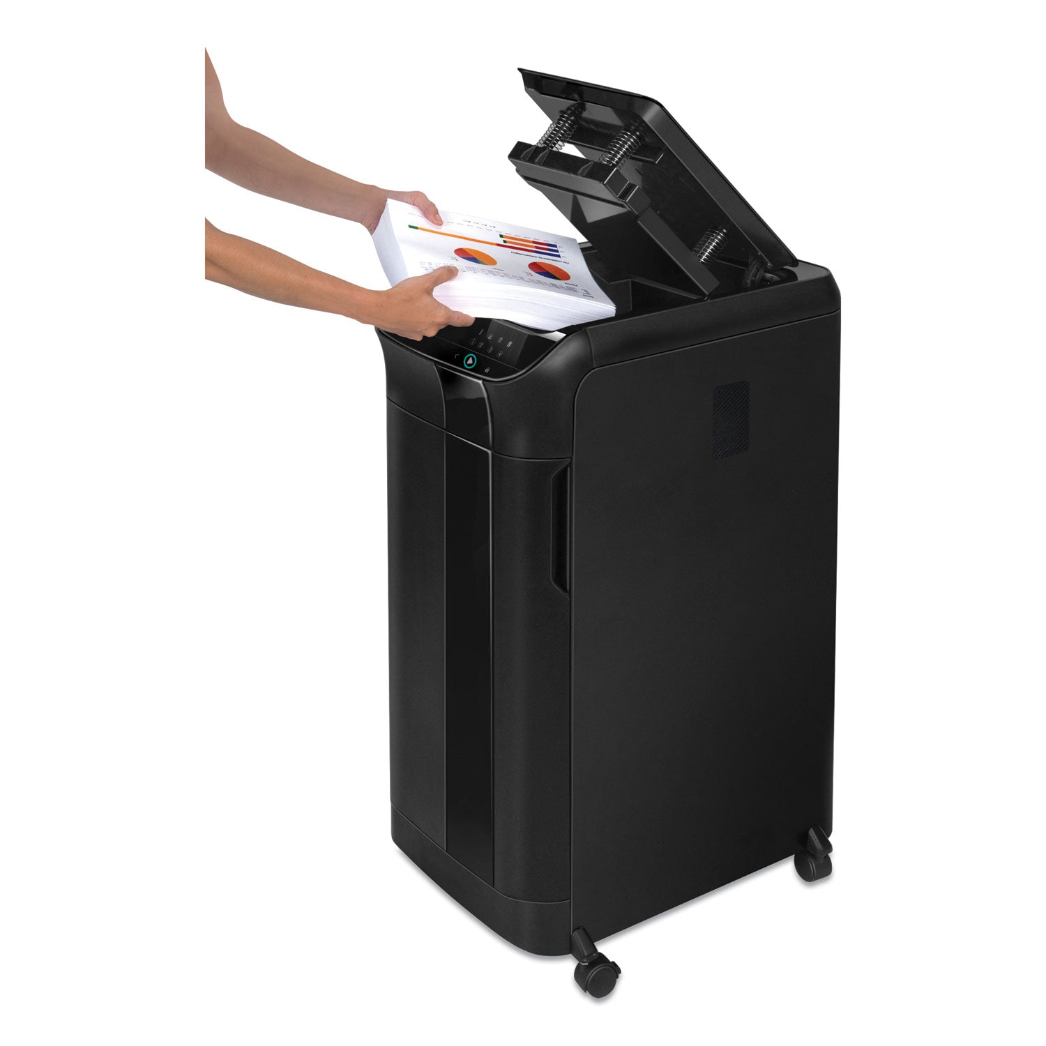 Micro Cut - 600 Per Pass - for shredding Staples, Paper Clip, Paper, Credit Card, Junk Mail - 0.078" x 0.547" Shred Size - P-5 - 9" Throat - 22 gal Wastebin Capacity - Black