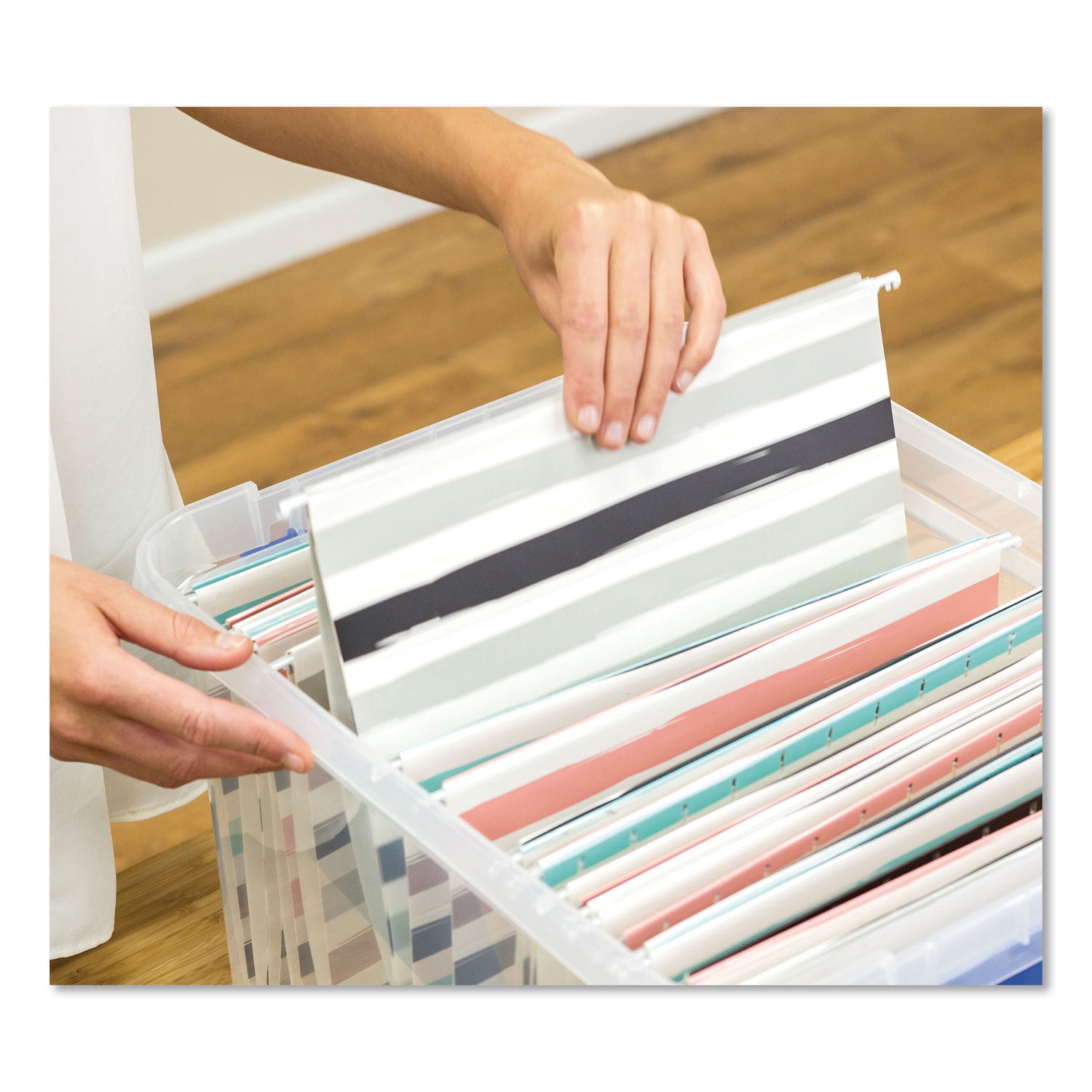 External Dimensions: 14.2" Width x 17.4" Depth x 10.6" Height - Media Size Supported: Letter 8.50" x 11" , Legal 8.50" x 14" - Lid Lock Closure - Heavy Duty - Stackable - Plastic - Clear, Blue - For File, Document - 2 Pack - TAA Compliant