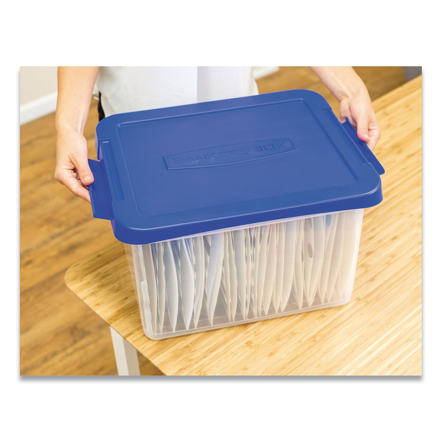 External Dimensions: 14.2" Width x 17.4" Depth x 10.6" Height - Media Size Supported: Letter 8.50" x 11" , Legal 8.50" x 14" - Lid Lock Closure - Heavy Duty - Stackable - Plastic - Clear, Blue - For File, Document - 2 Pack - TAA Compliant