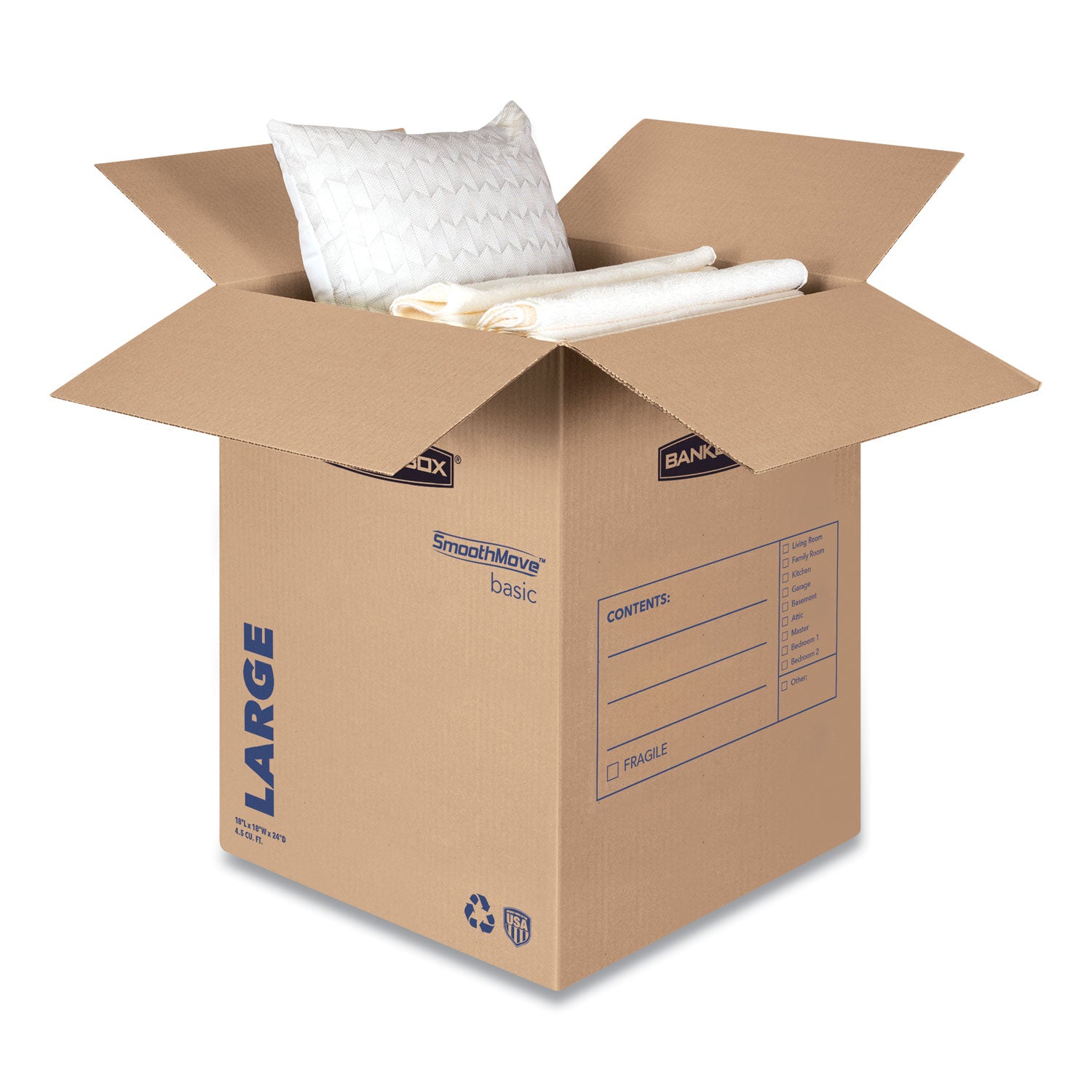 Internal Dimensions: 18" Width x 18" Depth x 24" Height - External Dimensions: 18.3" Width x 18.3" Depth x 24.8" Height - Kraft, Black - Recycled - 15 / Carton
