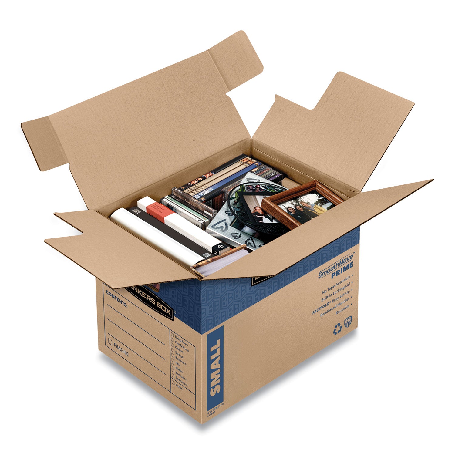 Bankers Box SmoothMove Prime Moving Boxes, Heavy Duty, Lid Lock Closure, Kraft, 12" x 16" x 12" (Internal), 10/Carton