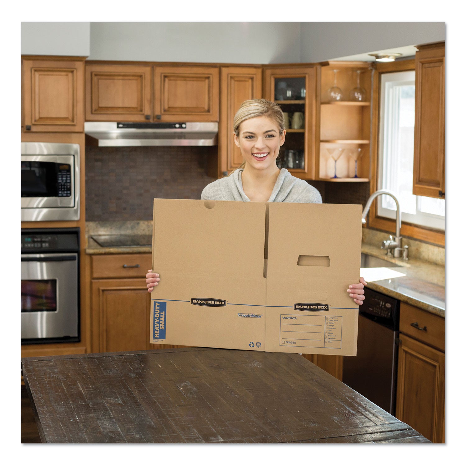 Bankers Box SmoothMove Maximum Strength Moving Boxes, Kraft, Corrugated Paper, Triple Wall, Lift-off Lid, Stackable, Reinforced Handles, 8 Boxes per Carton