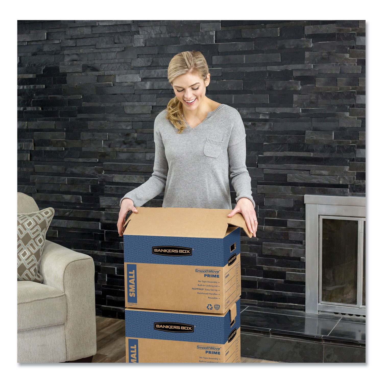 Bankers Box SmoothMove Prime Moving Boxes - Internal Dimensions: 18" Width x 18" Depth x 16" Height - External Dimensions: 18.1" Width x 18.8" Depth x 16.6" Height - Lid Lock Closure - Medium Duty - Cardboard - Kraft - Recycled - 8 / Carton