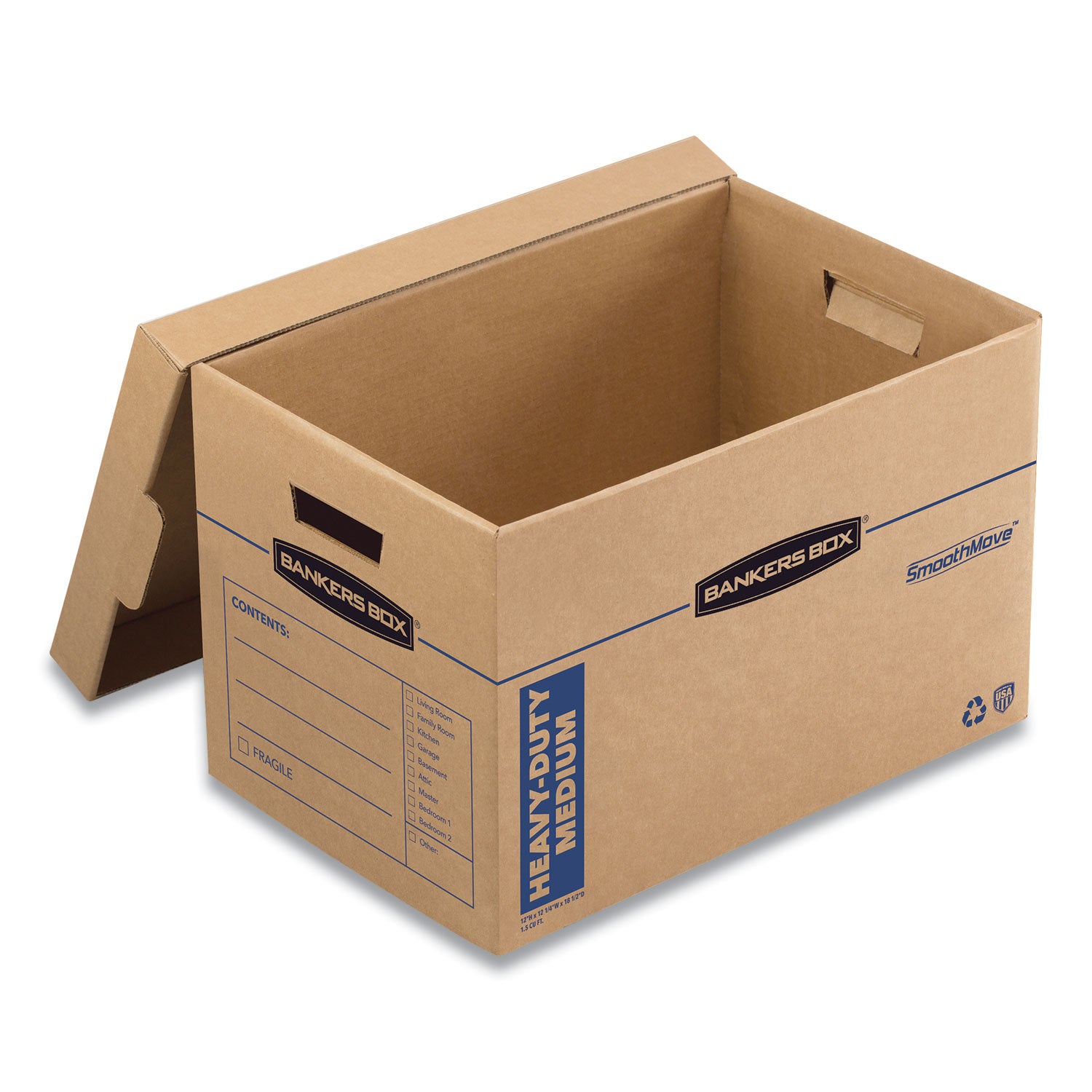 Bankers Box SmoothMove Maximum Strength Moving Boxes, Kraft, Corrugated Paper, Triple End/Double Side/Double Bottom Wall, Lift-off Lid, Stackable, Reinforced Handles, 8 Boxes per Carton