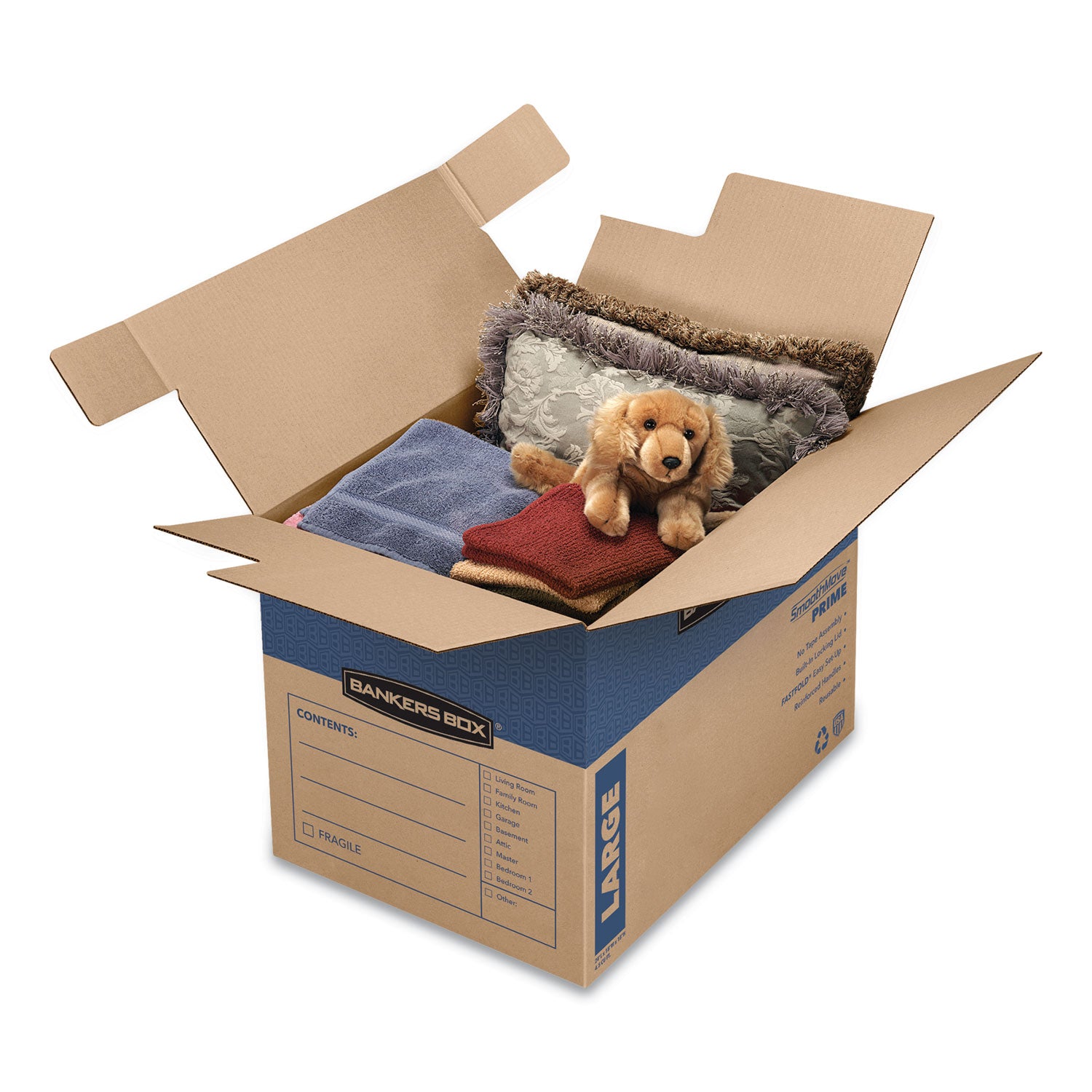Bankers Box SmoothMove Prime Moving Boxes - Internal Dimensions: 18" Width x 24" Depth x 18" Height - External Dimensions: 18.3" Width x 25" Depth x 19" Height - Locking Tab, Lid Lock Closure - Cardboard - Kraft - Recycled - 6 / Carton