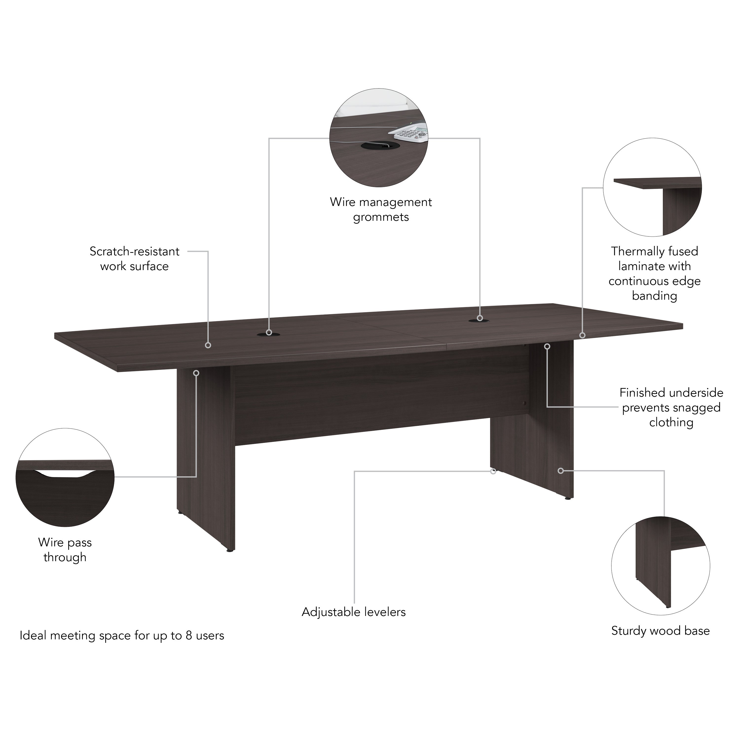 Bush Business Furniture 96-inch Office Conference Table with Wood Base in Storm Gray - 95.2" Width x 42.01" Depth x 28.65" Height