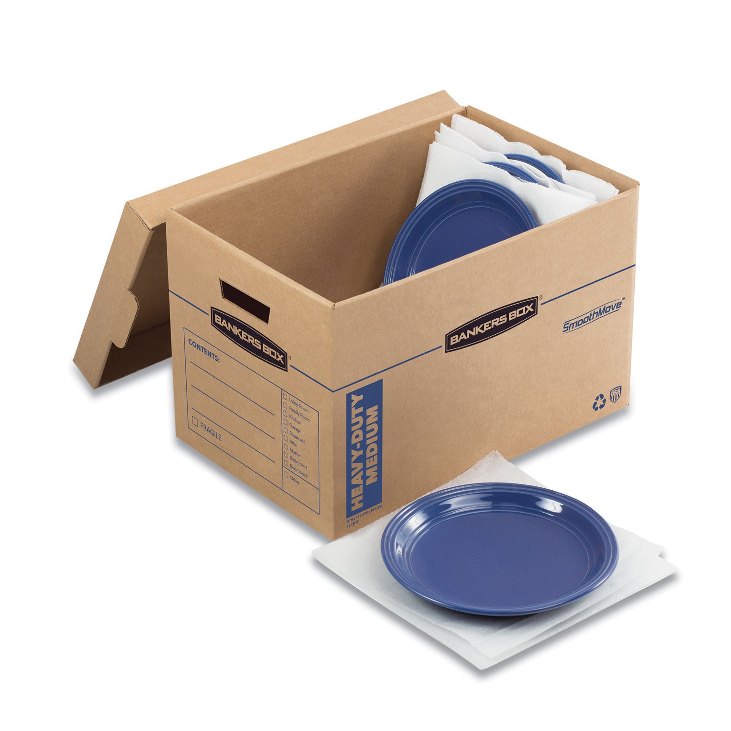 Bankers Box SmoothMove Maximum Strength Moving Boxes, Kraft, Corrugated Paper, Triple End/Double Side/Double Bottom Wall, Lift-off Lid, Stackable, Reinforced Handles, 8 Boxes per Carton