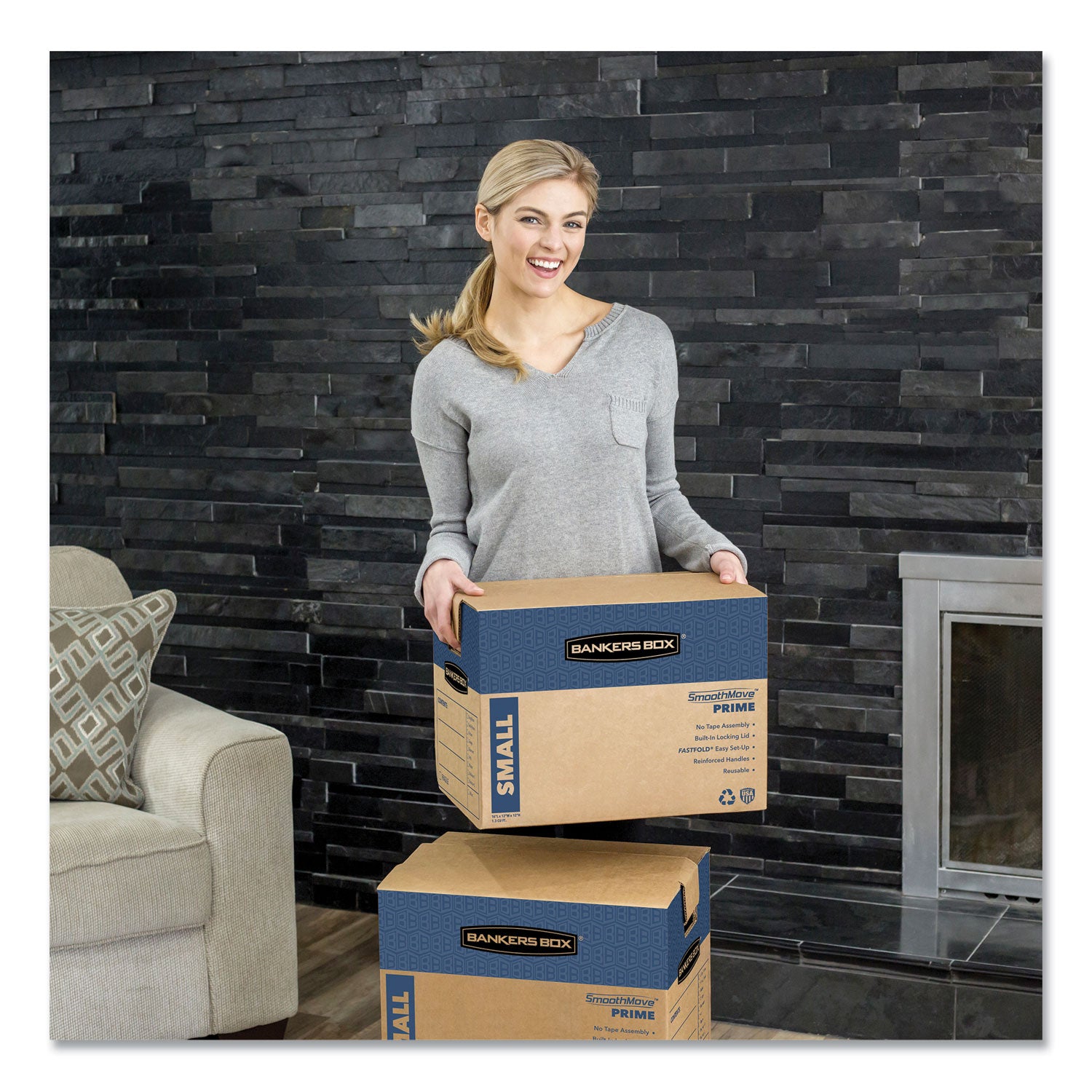 Bankers Box SmoothMove Prime Moving Boxes - Internal Dimensions: 18" Width x 18" Depth x 16" Height - External Dimensions: 18.1" Width x 18.8" Depth x 16.6" Height - Lid Lock Closure - Medium Duty - Cardboard - Kraft - Recycled - 8 / Carton