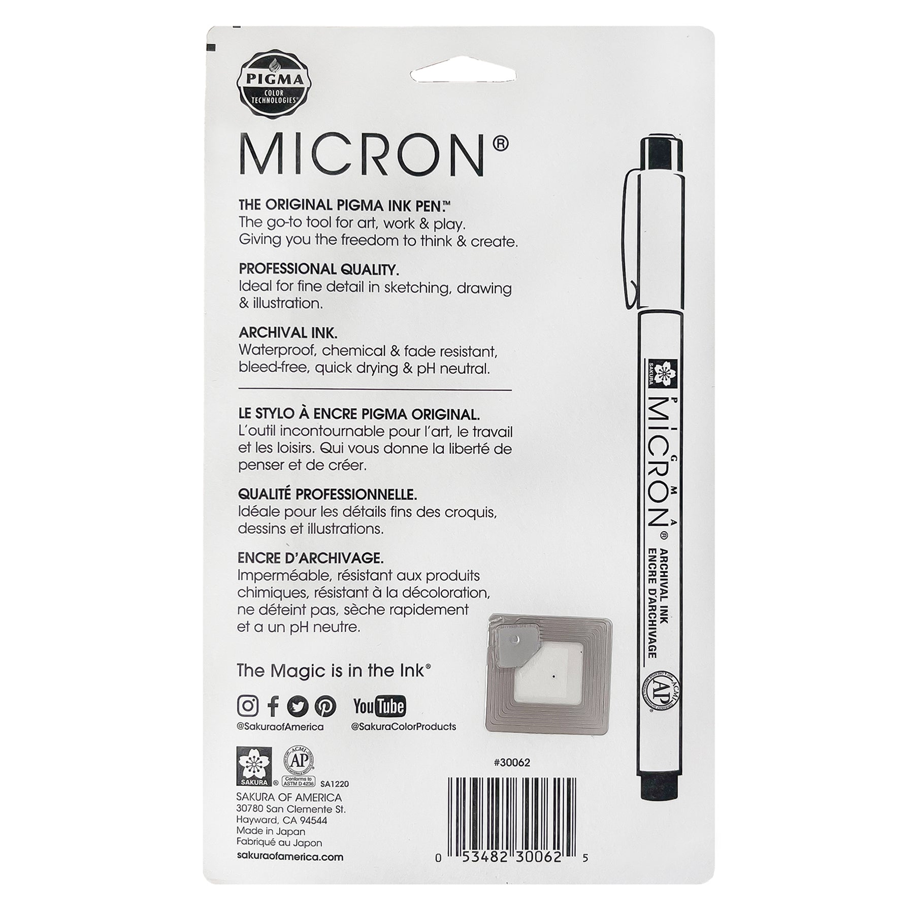 Pigma Micron Pens, Black, Assorted Sizes, 6-Piece Set, Blister Card