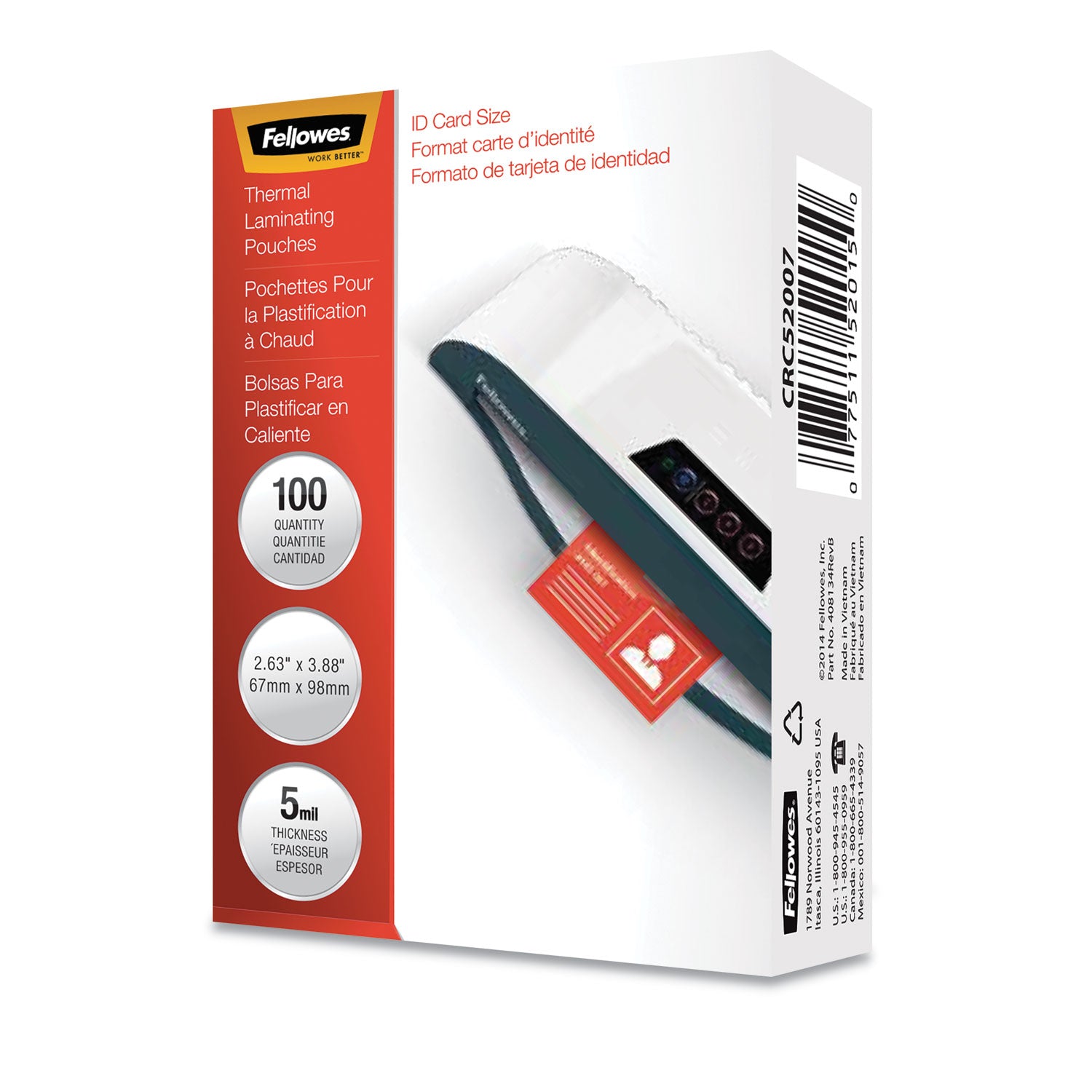 Laminating Pouches, 5 Mil, 3.88" X 2.63", Gloss Clear, 100/pack