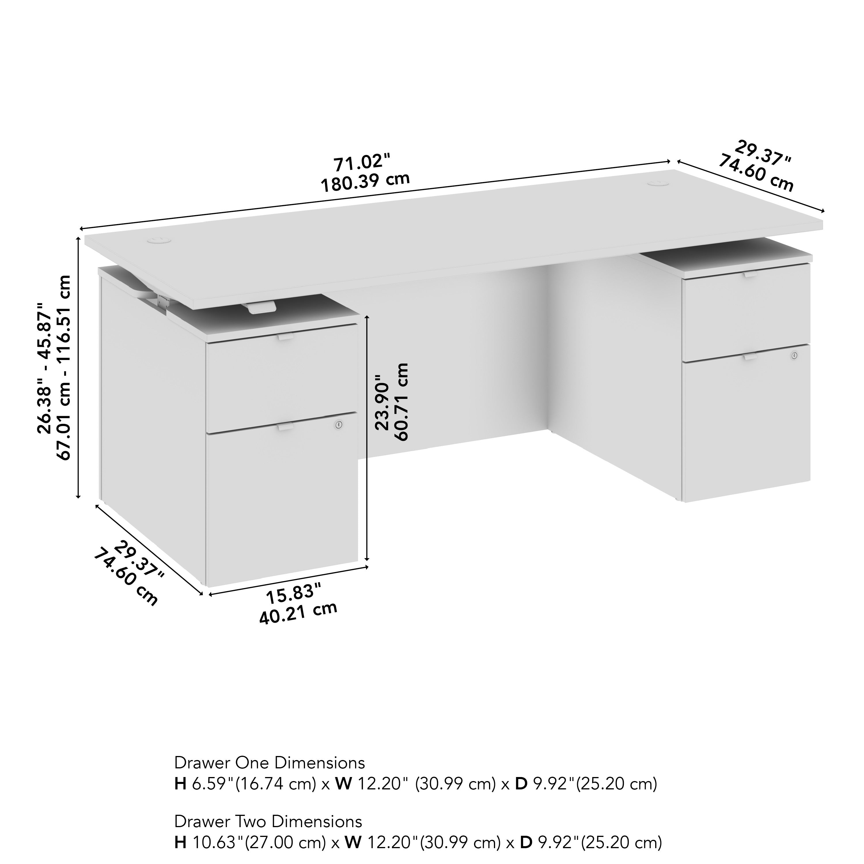 Bush Business Furniture Stratus&nbsp;72W x&nbsp;30D Electric Standing Desk with Drawers and Modesty Panel in White with White Base - 71.02" Width x 29.37" Depth x 27.44" Height