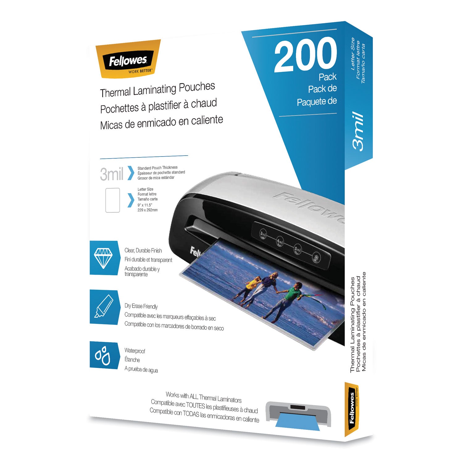 Fellowes Letter-Size Thermal Laminating Pouches - Sheet Size Supported: Letter 8.50" Width x 11" Length - Laminating Pouch/Sheet Size: 9" Width x 3 mil Thickness - Durable - Clear - 1 Pack