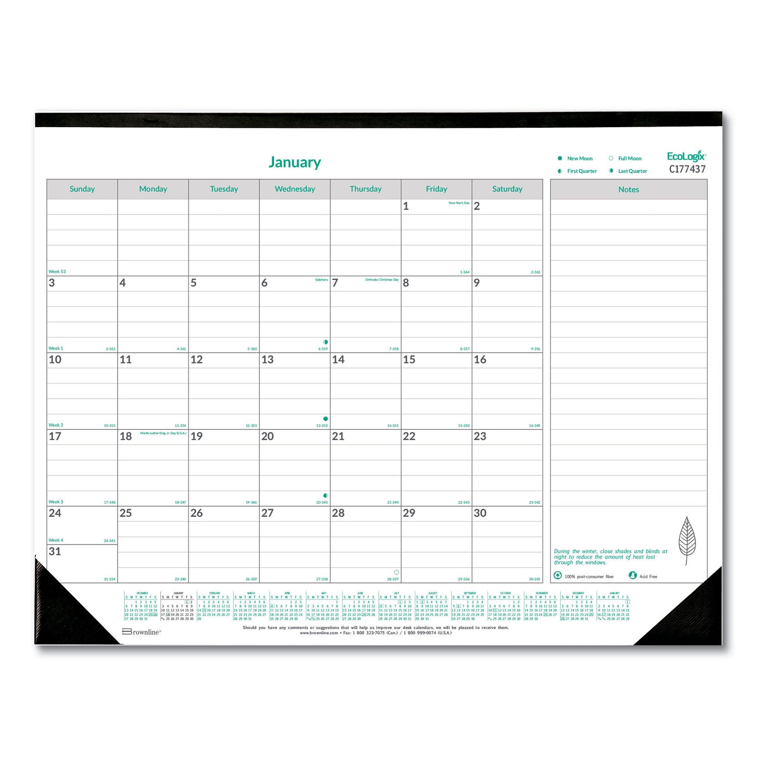 Monthly - 12 Month - January 2026 to December 2026 - 1 Month Single Page Layout - 22" x 17" Sheet Size - Desk Pad - Chipboard, Cardboard - Notepad, Reference Calendar - 1 Each