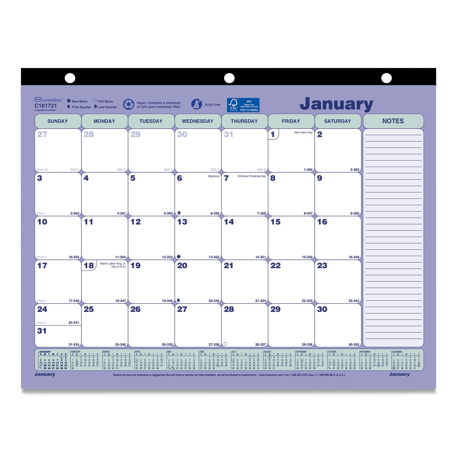 Brownline Monthly Desk Pad Calendar, 11" x 8-1/2" , English