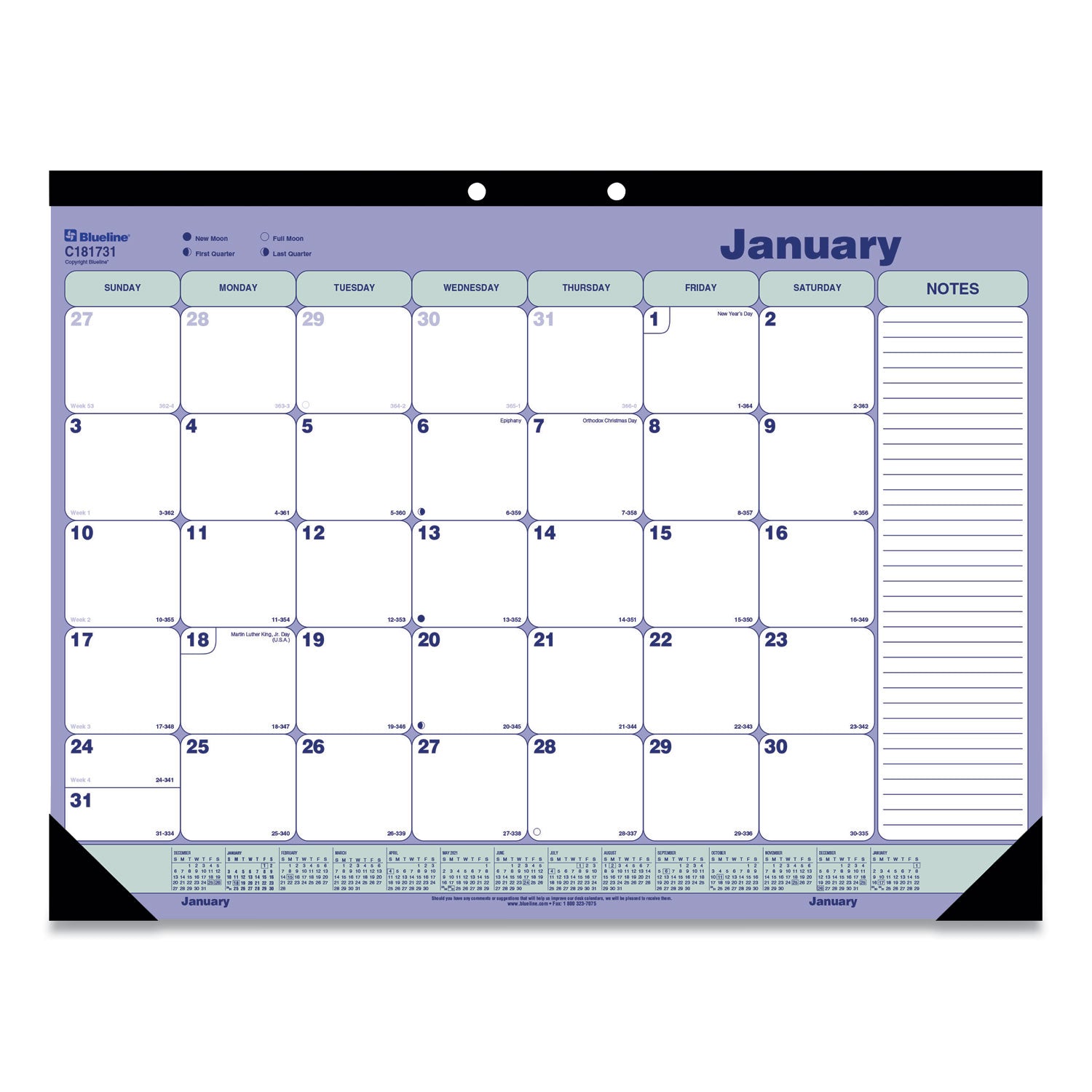 Blueline Monthly Desk Pad Calendar, 21-1/4" x 16" , English