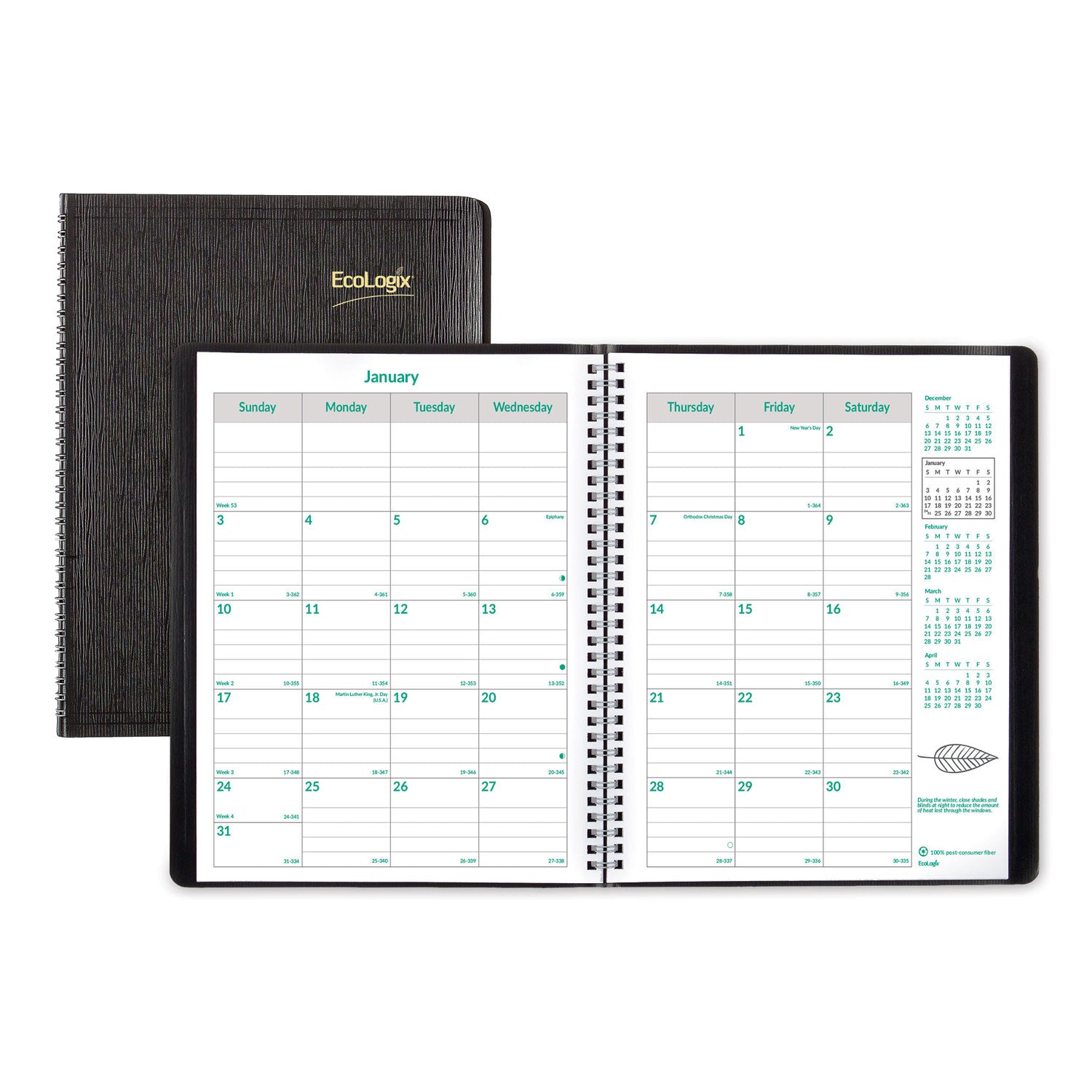Blueline EcoLogix 14-Month Monthly Planner, 11" x 8-1/2" , English