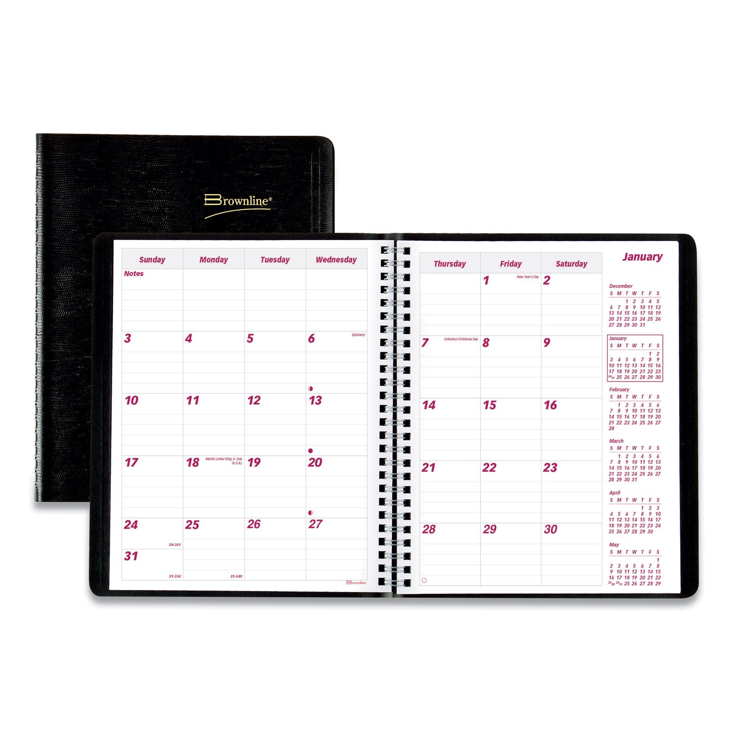 Monthly - 14 Month - December 2025 to January 2027 - 1 Month Double Page Layout - 7 1/8" x 8 7/8" Sheet Size - Twin Wire - Black - Soft Cover, Daily Block - 1 Each
