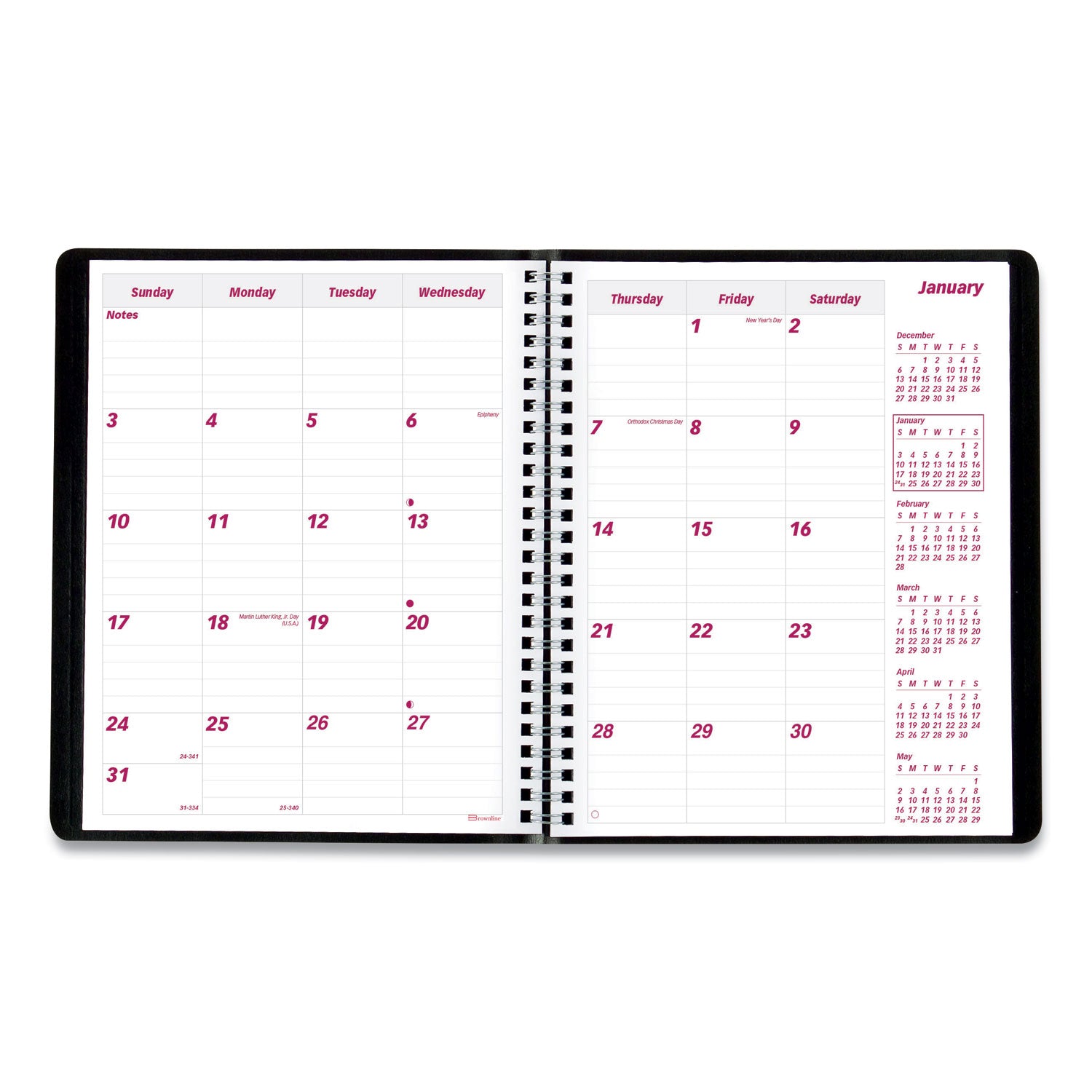 Monthly - 14 Month - December 2025 to January 2027 - 1 Month Double Page Layout - 7 1/8" x 8 7/8" Sheet Size - Twin Wire - Black - Soft Cover, Daily Block - 1 Each