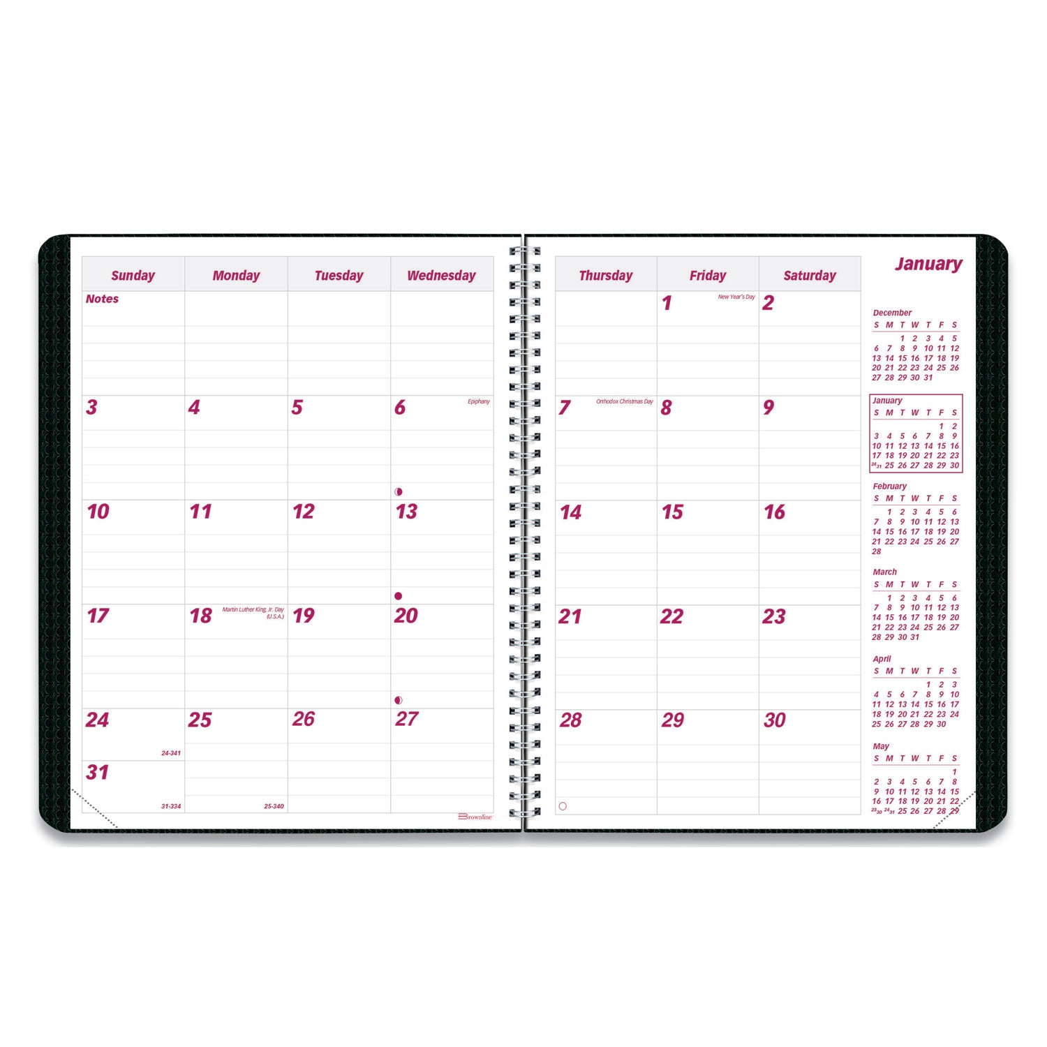 Brownline Monthly Planner, 14-Month, December 2025–January 2027, Twin Wire, 7 1/8" x 8 7/8", Black Textured Poly Cover, FSC Certified, 1 Each