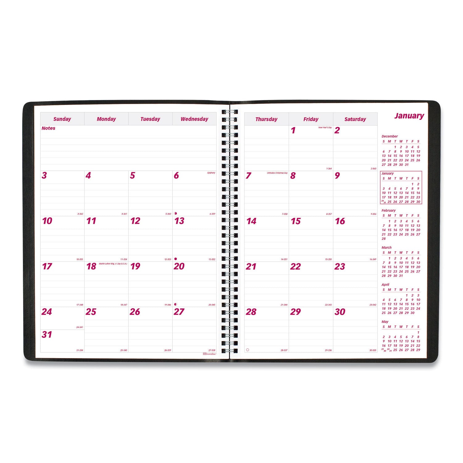 Brownline Monthly Planner - Monthly - 14 Month - December 2025 to January 2027 - Wire Bound - Black Cover - Reference Calendar - 1 Each