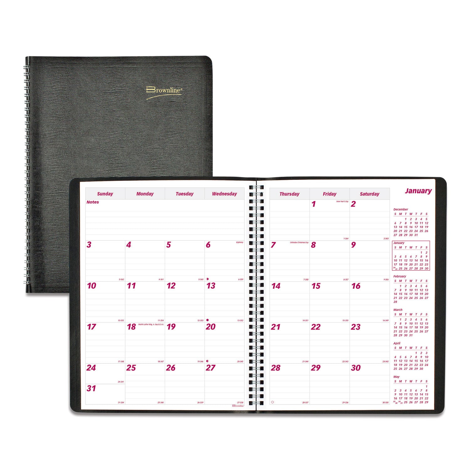 Brownline Monthly Planner - Monthly - 14 Month - December 2025 to January 2027 - Wire Bound - Black Cover - Reference Calendar - 1 Each