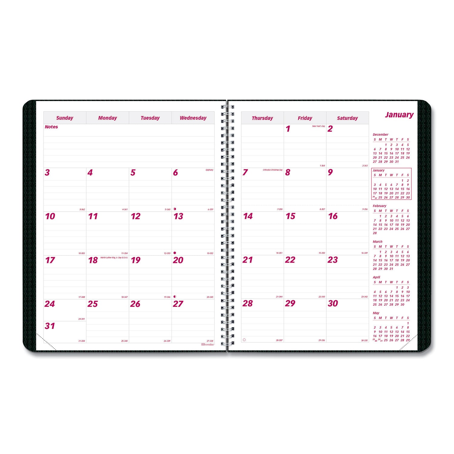 Brownline Duraflex Monthly Planner, 14-Month, December 2025–January 2027, 11" x 8.5", Twin Wire, Black Poly Cover, Heavy Duty, Notepad, Reference & Address Directory, 1 Each