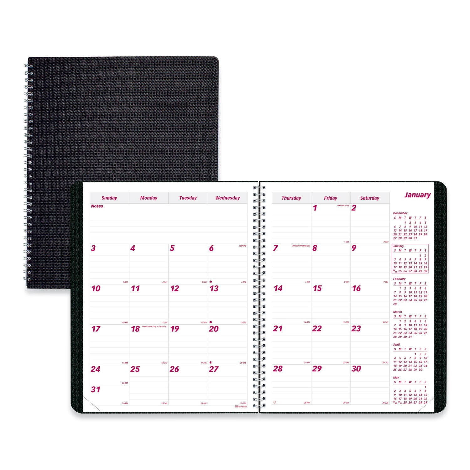 Brownline Duraflex Monthly Planner, 14-Month, December 2025–January 2027, 11" x 8.5", Twin Wire, Black Poly Cover, Heavy Duty, Notepad, Reference & Address Directory, 1 Each