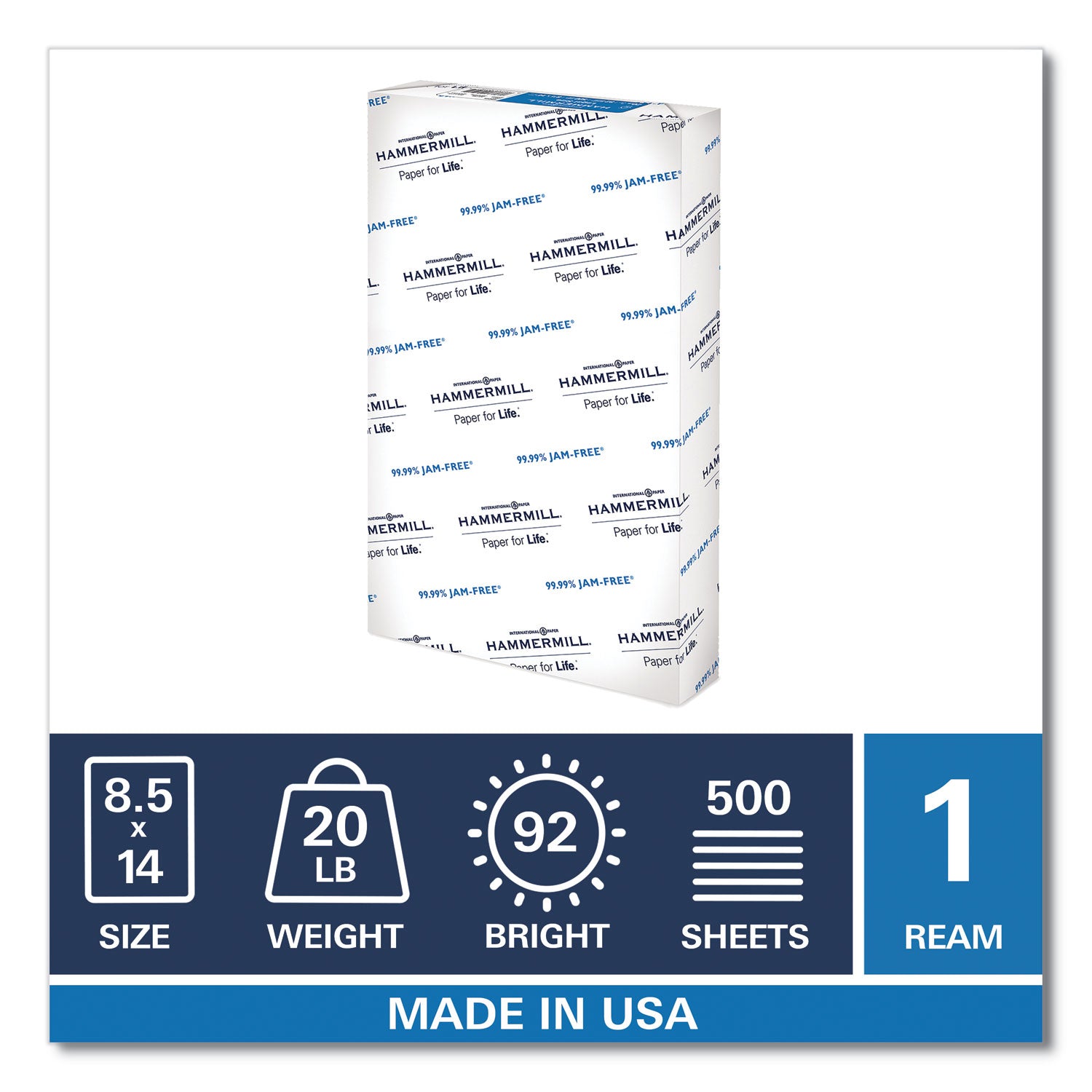 Hammermill Copy Plus Paper - White - 92 Brightness - Legal - 8 1/2" x 14" - 20 lb Basis Weight - Sustainable Forestry Initiative (SFI) - Acid-free, Quick Drying - White - 500 / Ream