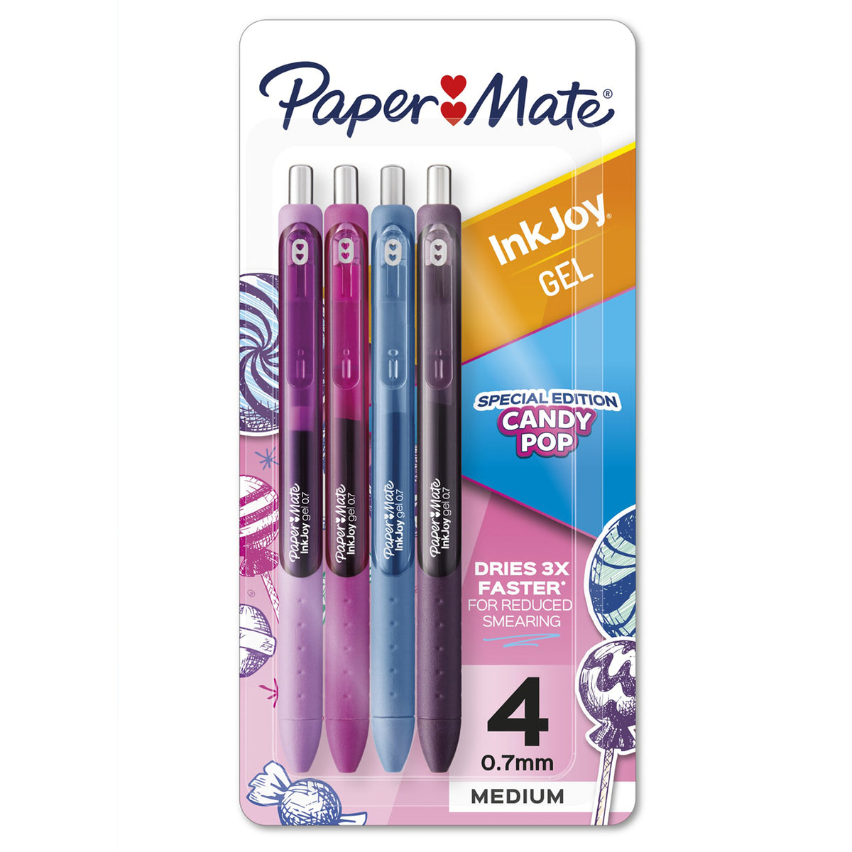 4 GEL PENS RETRACT CANDY POP .7MM