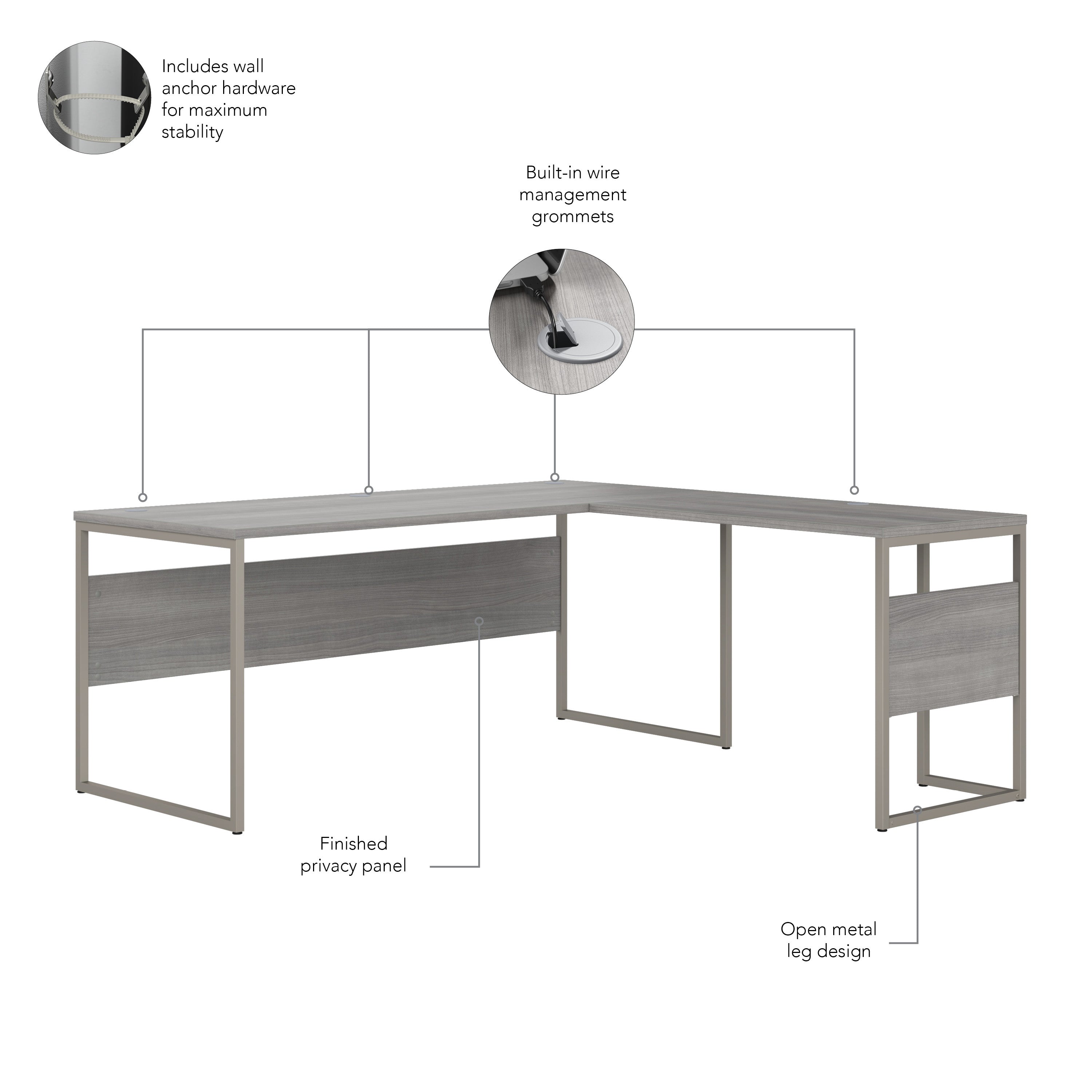 Bush Business Furniture Hybrid 72W x 30D L Shaped Table Desk with Mobile File Cabinet in Platinum Gray - 71.02" Width x 71.34" Depth x 29.91" Height
