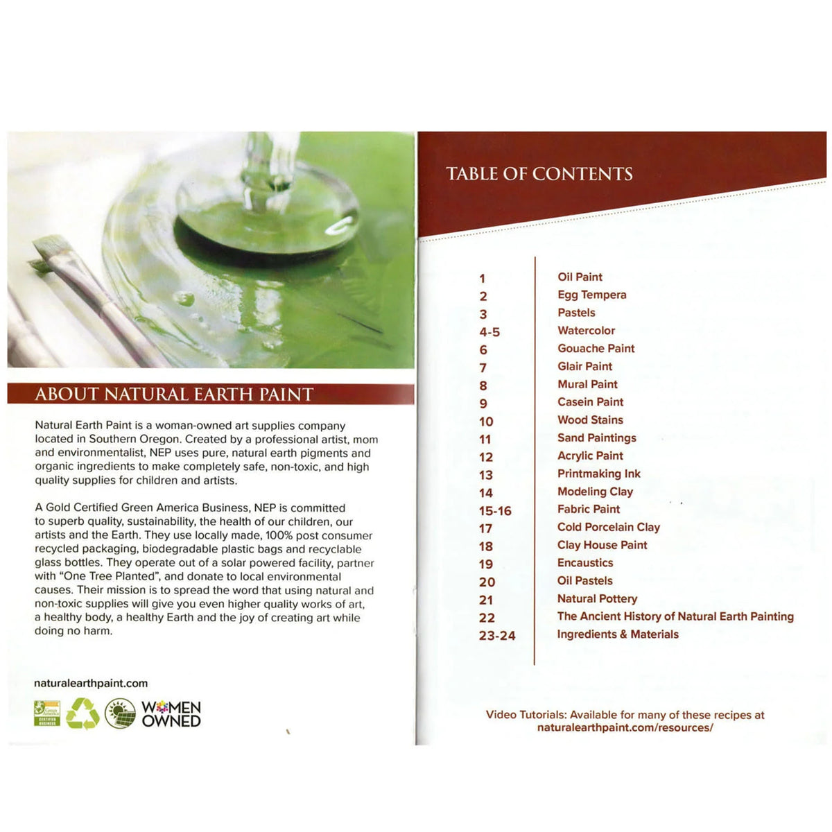NATURAL EARTH PAINT RECIPE BOOKLET