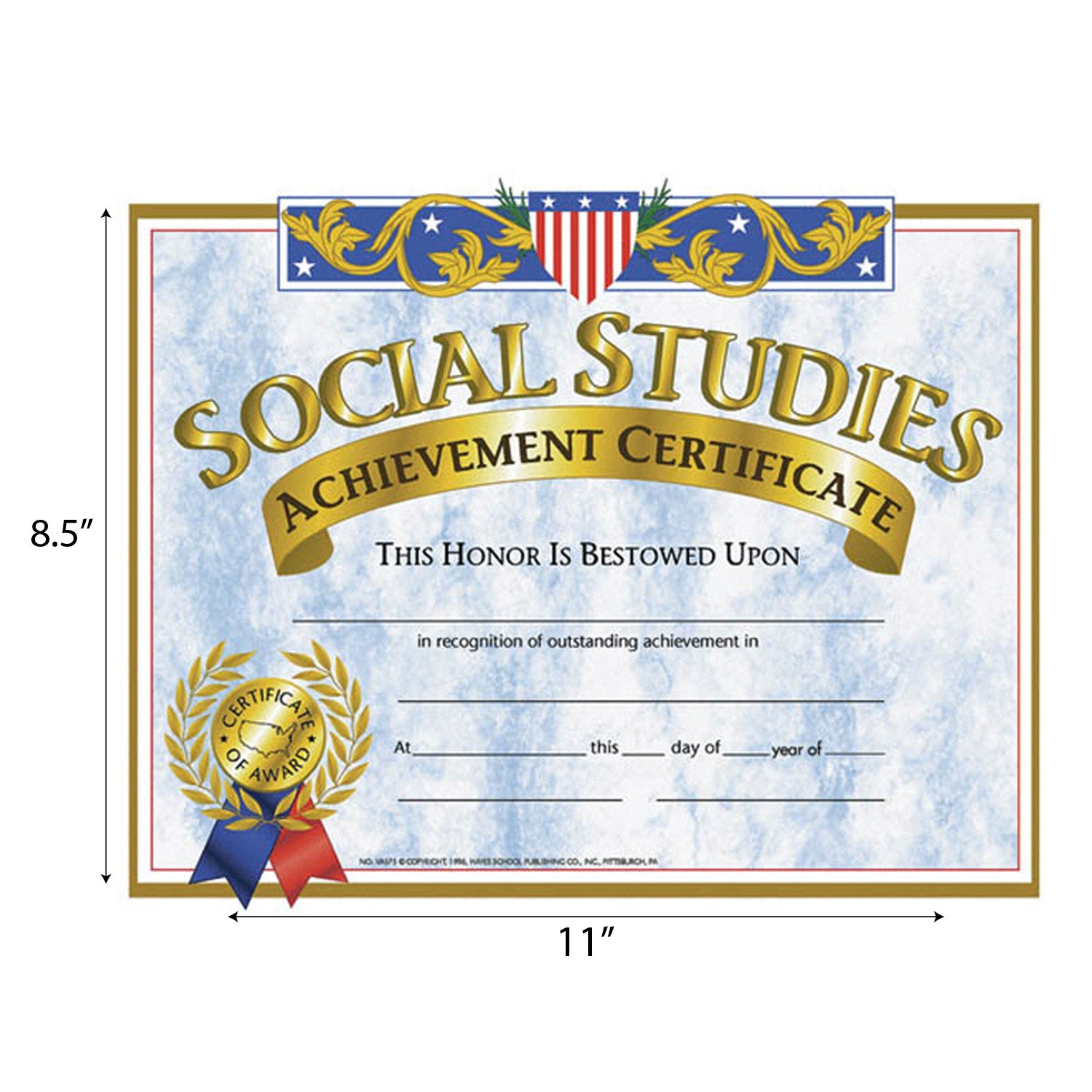 Social Studies Achievement Certificate, 8.5" x 11", Pack of 30