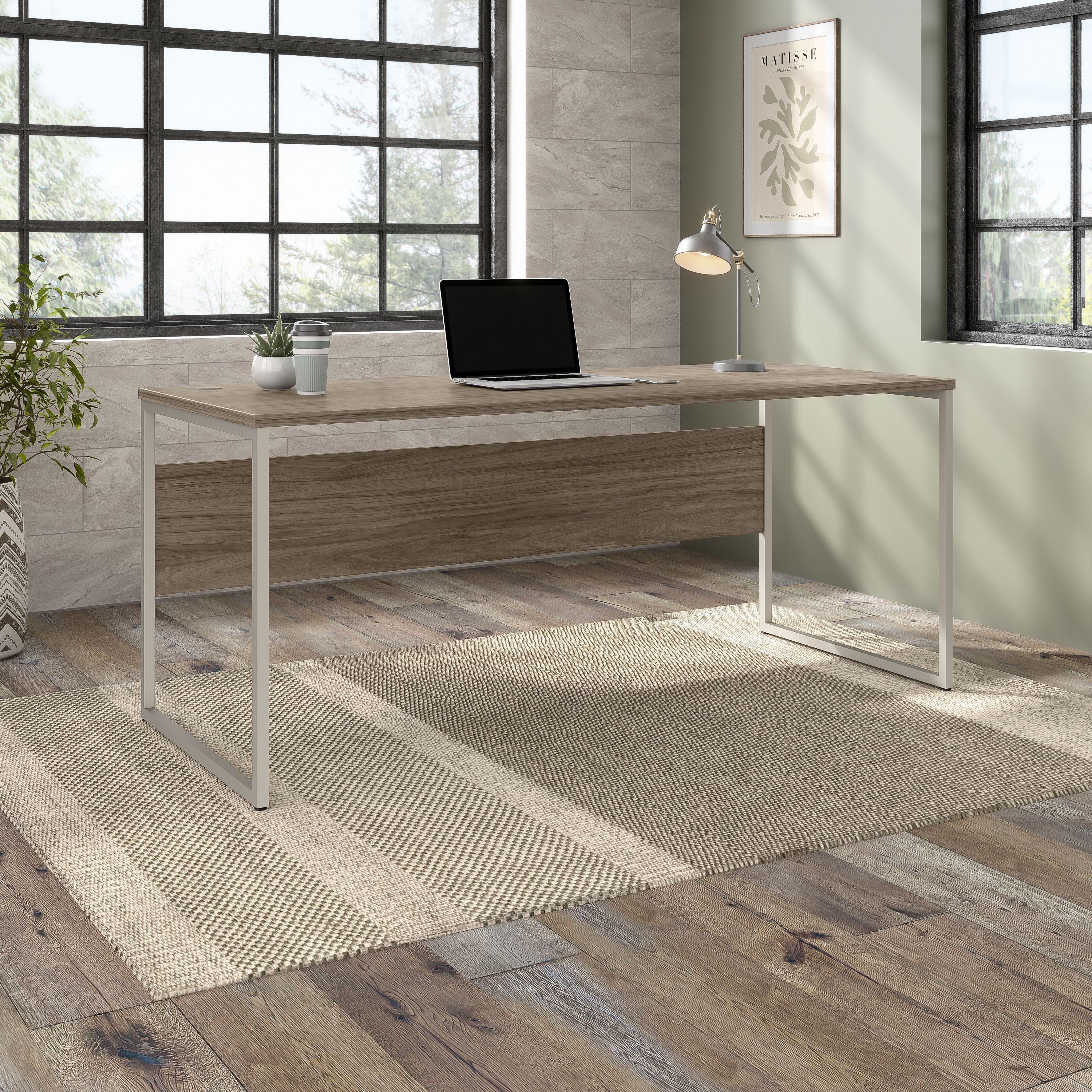 Bush Business Furniture Hybrid 72W x 30D Computer Table Desk with Metal Legs in Modern Hickory - 71.02" Width x 29.37" Depth x 29.91" Height