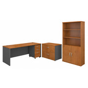 Bush Business Furniture Series C 72W Office Desk with Bookcase and File Cabinets in Natural Cherry - 71.1" Width x 29.37" Depth x 72.8" Height