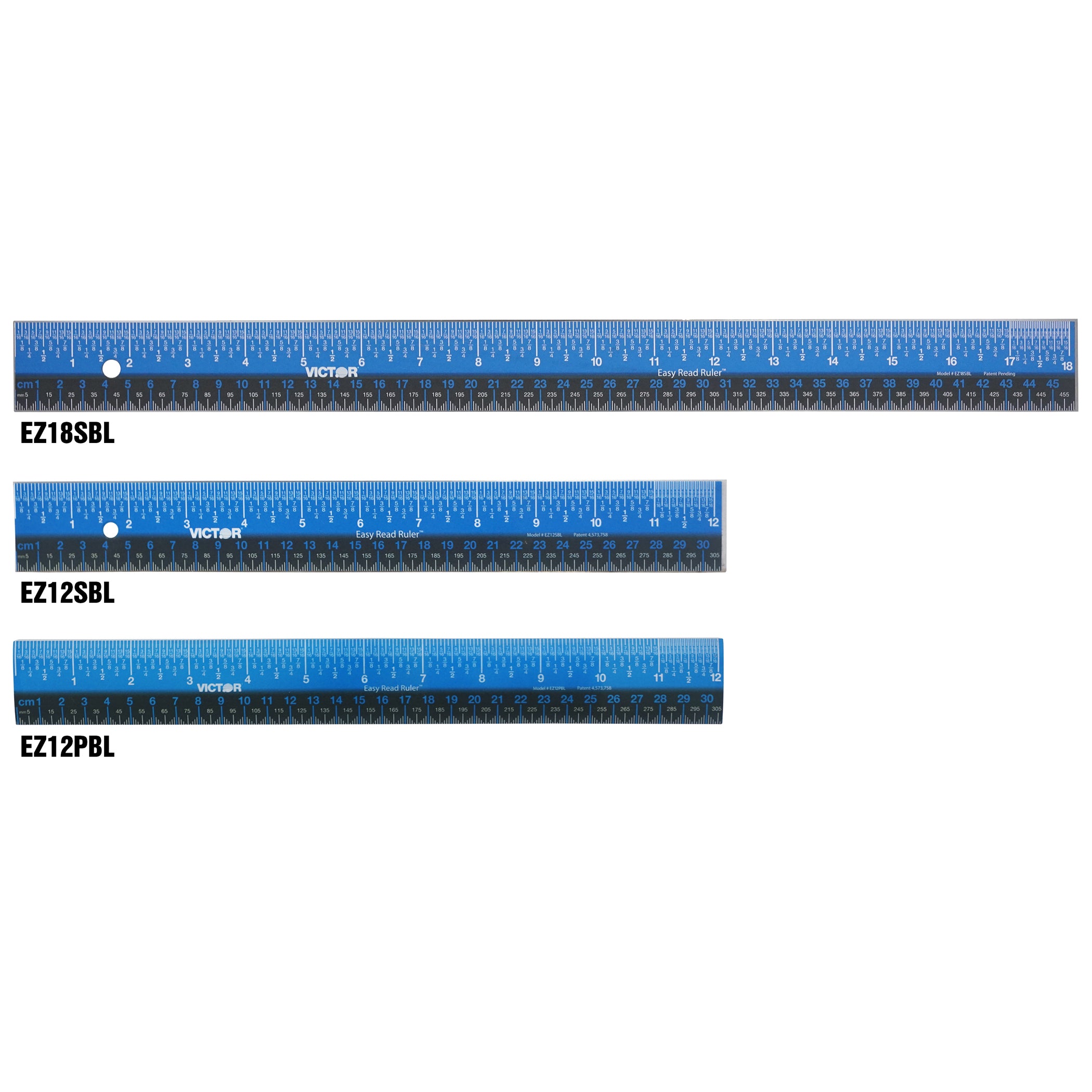 Easy Read Ruler, 18", Blue/Black, Stainless Steel