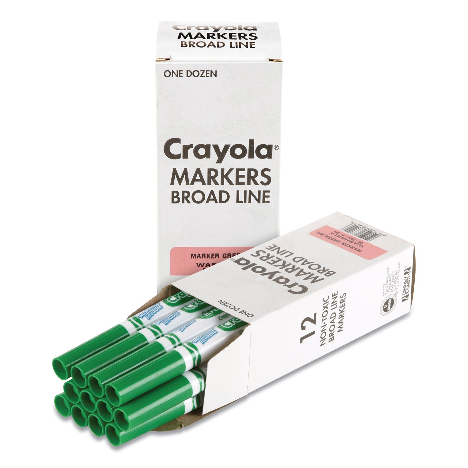 Broad Line Washable Markers, Broad Bullet Tip, Green, 12/box