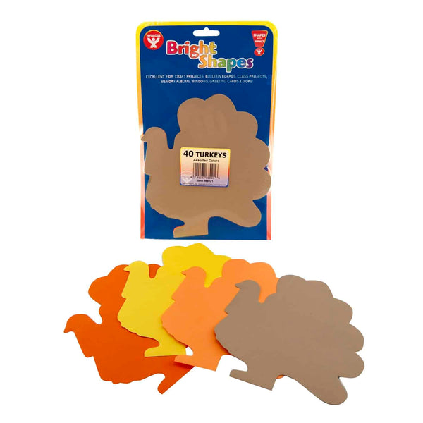 Bright Cutouts - 40 ct., 5.5" Turkey, Asst'd Colors