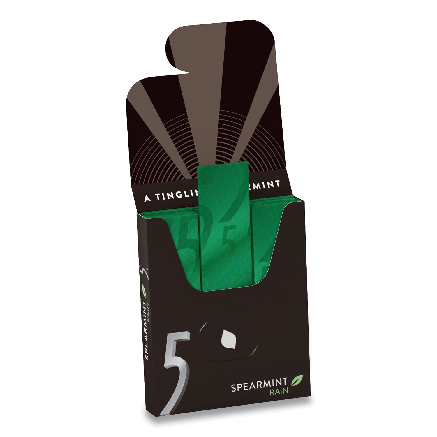 5 Gum, Spearmint Rain, 15 Sticks/pack, 10 Packs/box